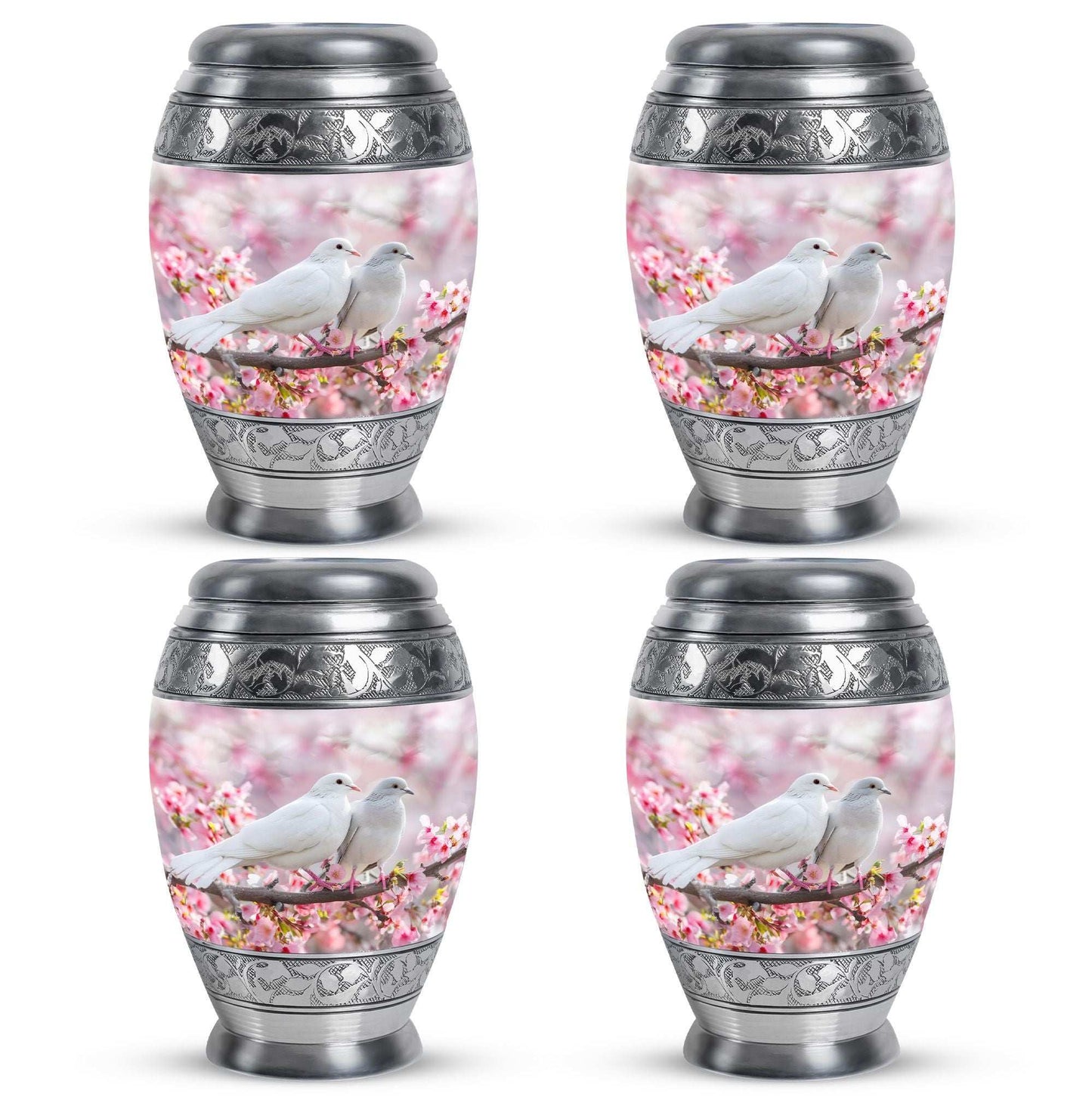 White Couple Dove Pink Urns For Loved Ones - Burial Urns For Couple