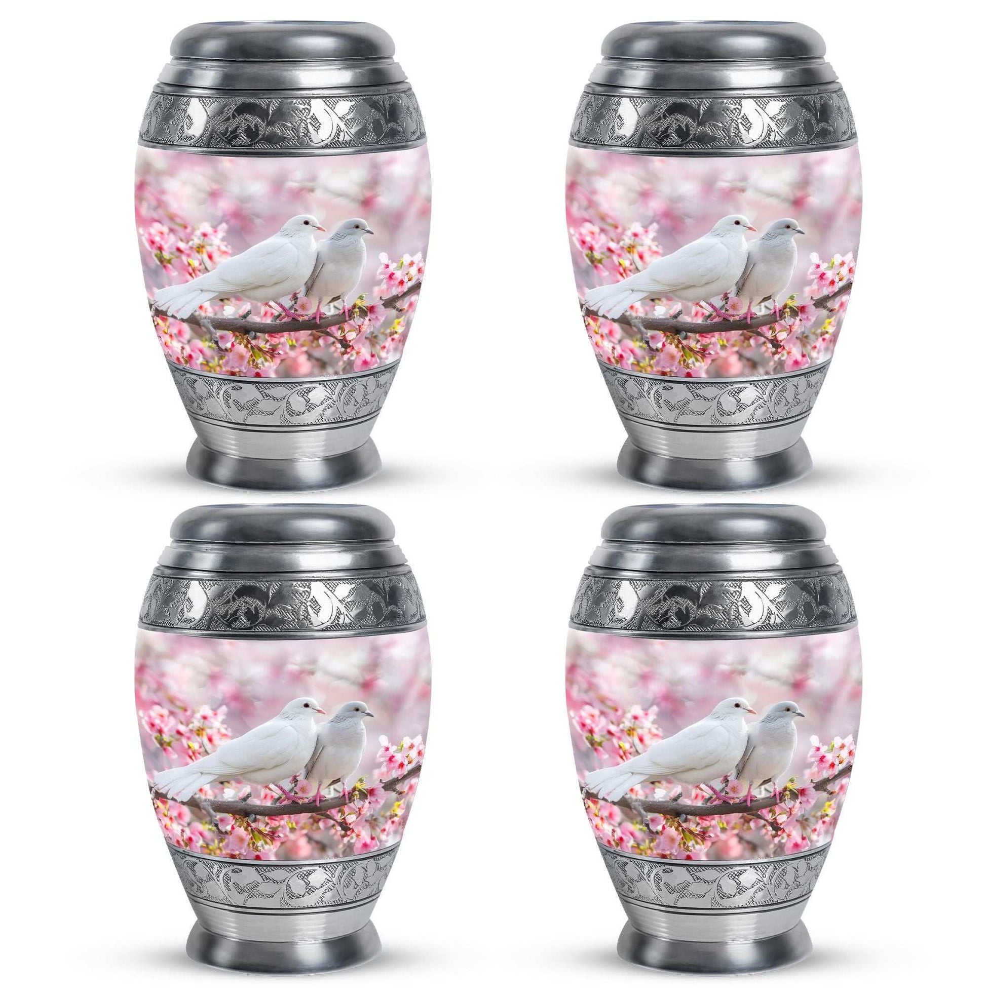 White Couple Dove Pink Urns For Loved Ones - Burial Urns For Couple