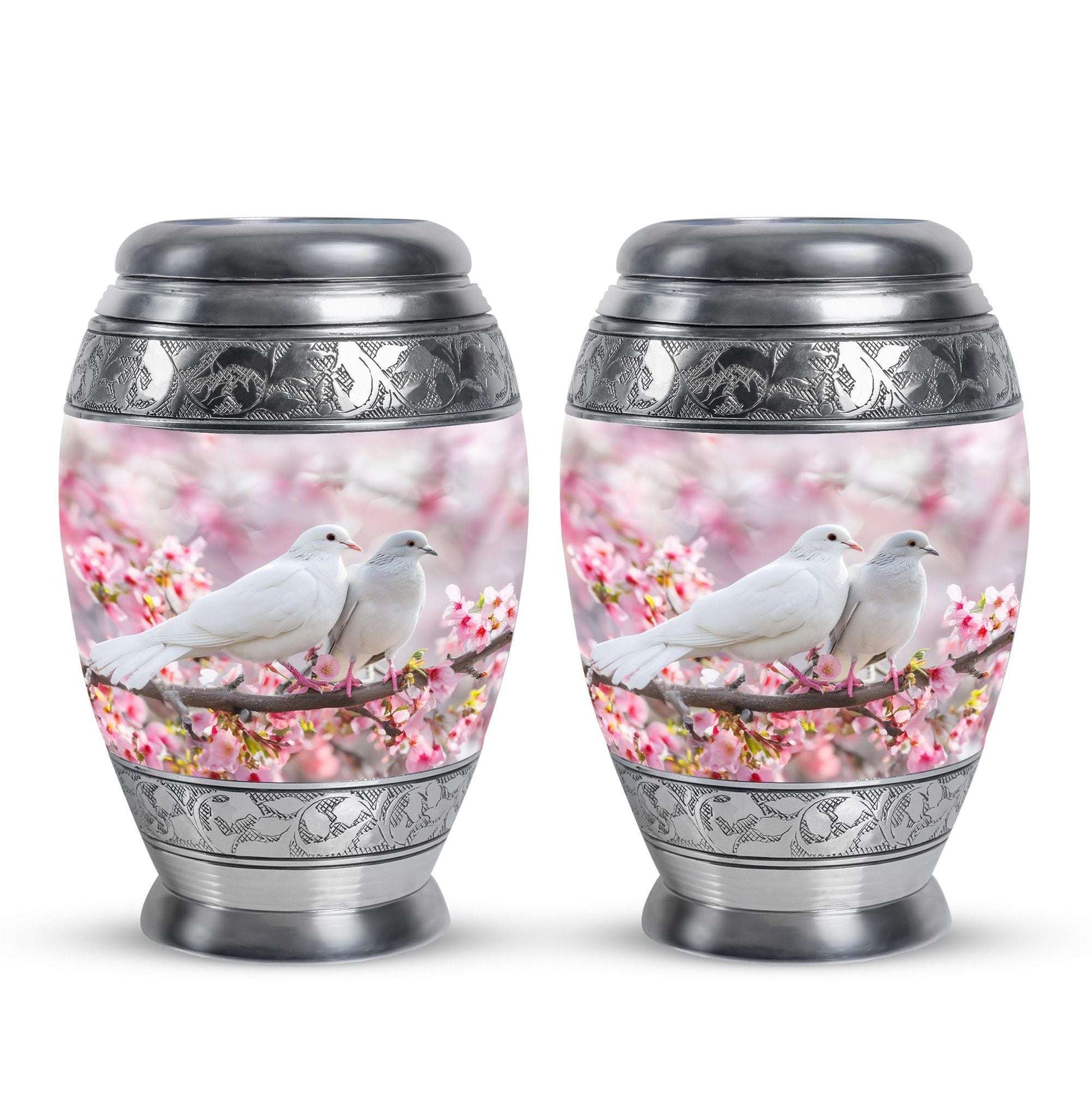 White Couple Dove Pink Urns For Loved Ones - Burial Urns For Couple
