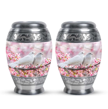 White Couple Dove Pink Urns For Loved Ones - Burial Urns For Couple