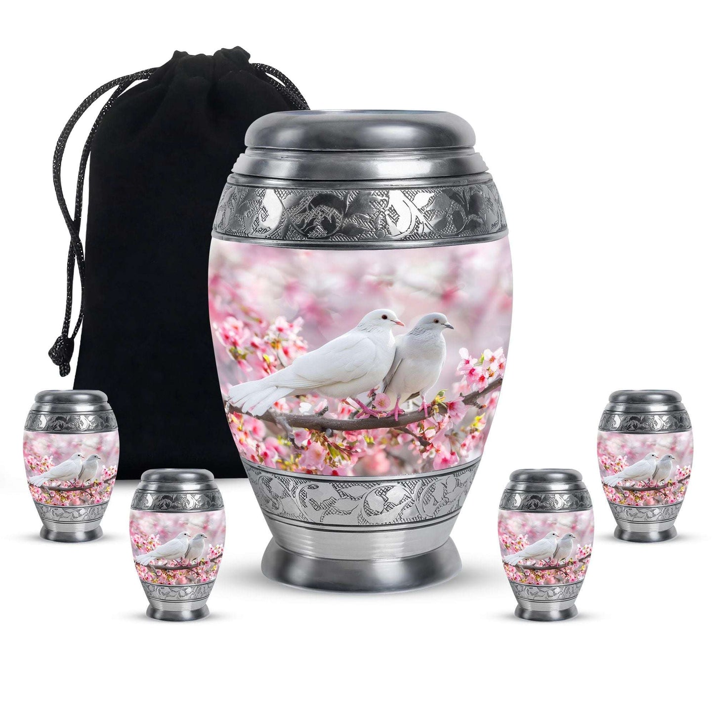 White Couple Dove Pink Urns For Loved Ones - Burial Urns For Couple