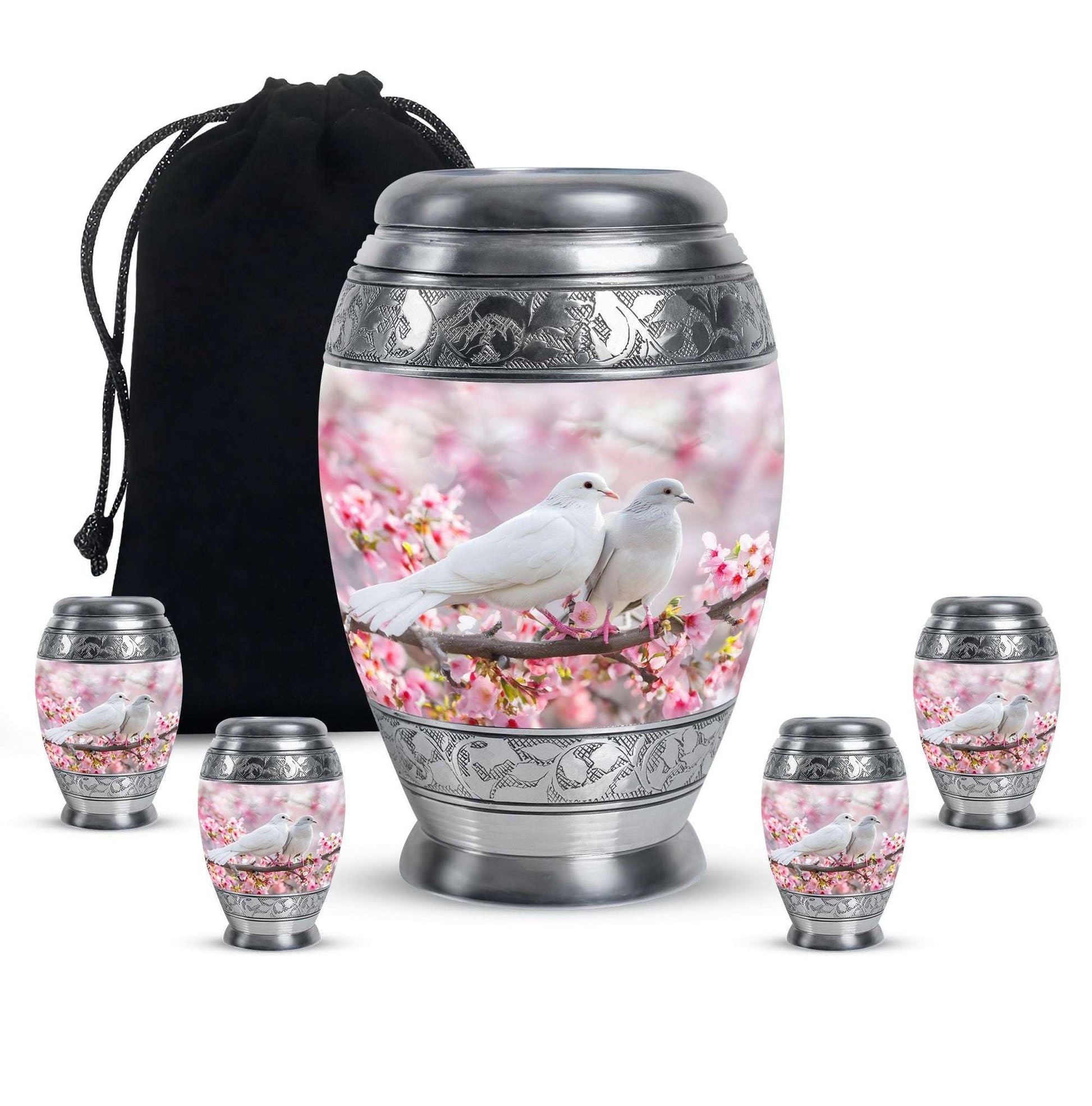 White Couple Dove Pink Urns For Loved Ones - Burial Urns For Couple