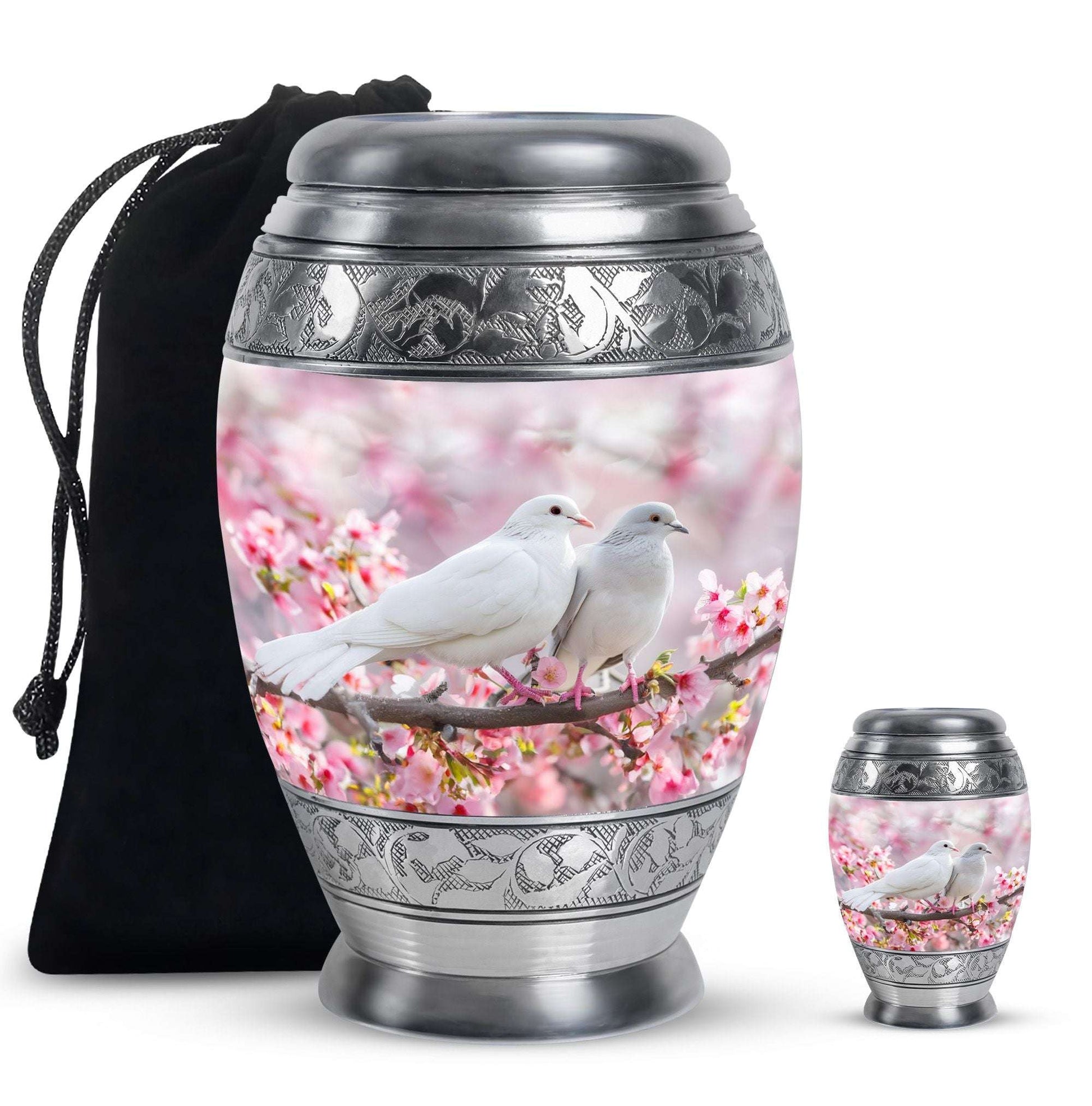 White Couple Dove Pink Urns For Loved Ones - Burial Urns For Couple