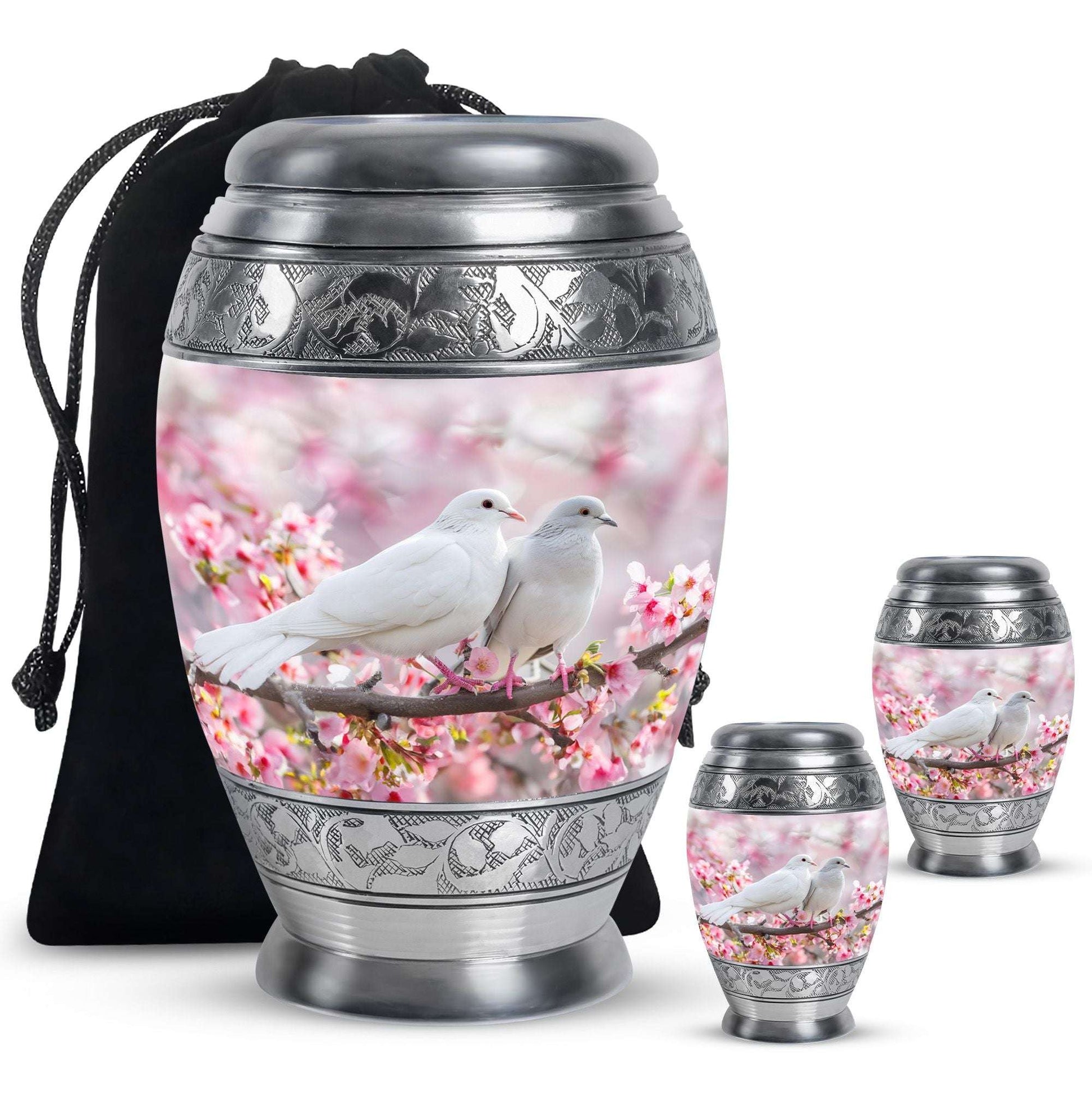 White Couple Dove Pink Urns For Loved Ones - Burial Urns For Couple