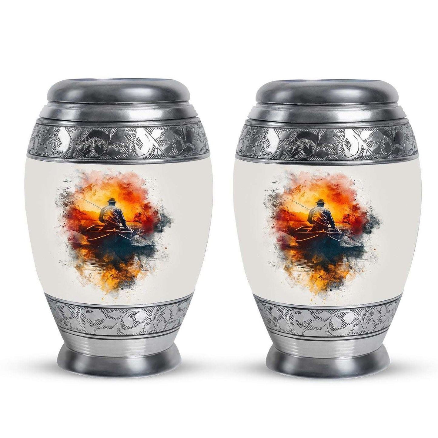 Father Fishing White Burial Urns For Ashes  - Cremation Urns Adults