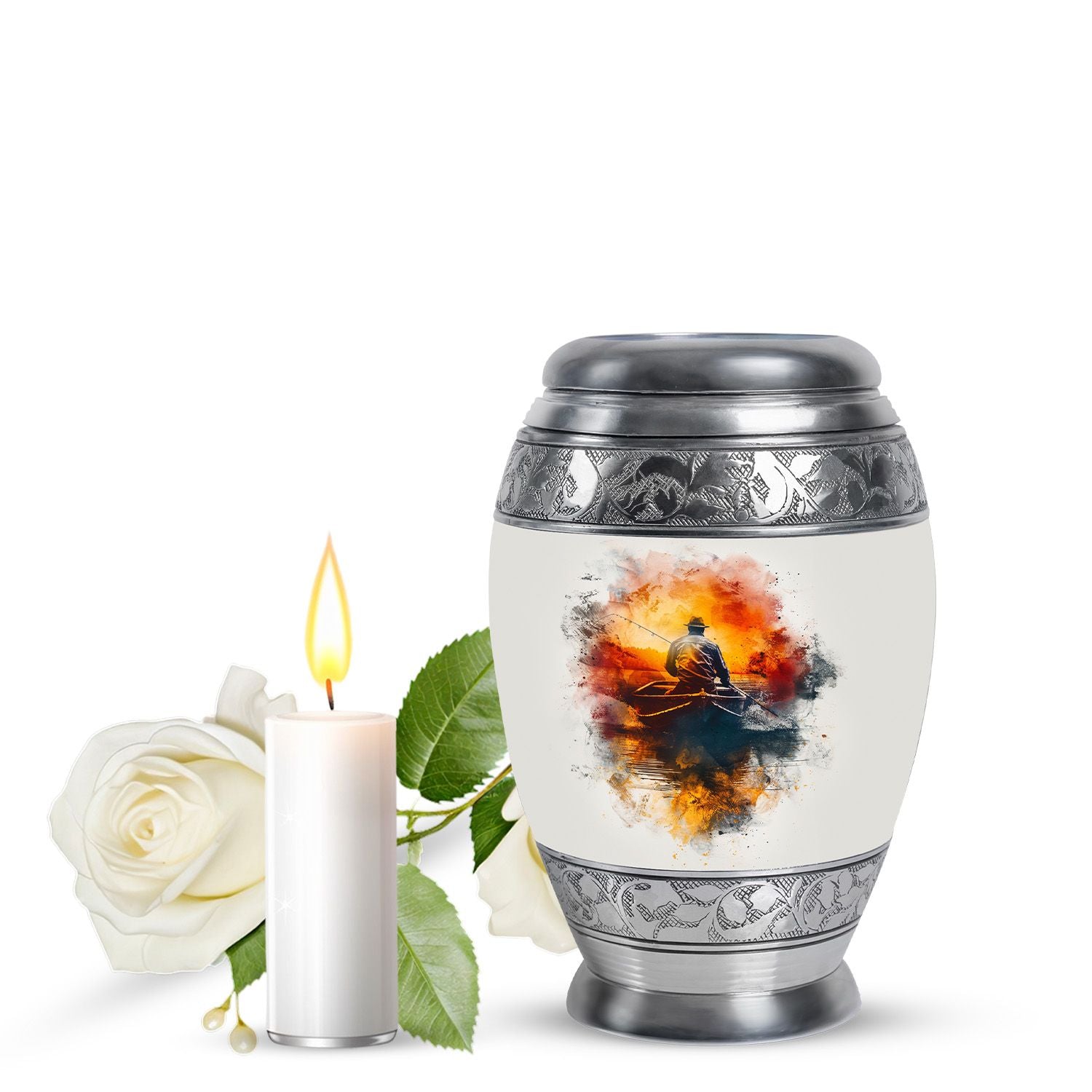 Father Fishing White Burial Urns For Ashes  - Cremation Urns Adults