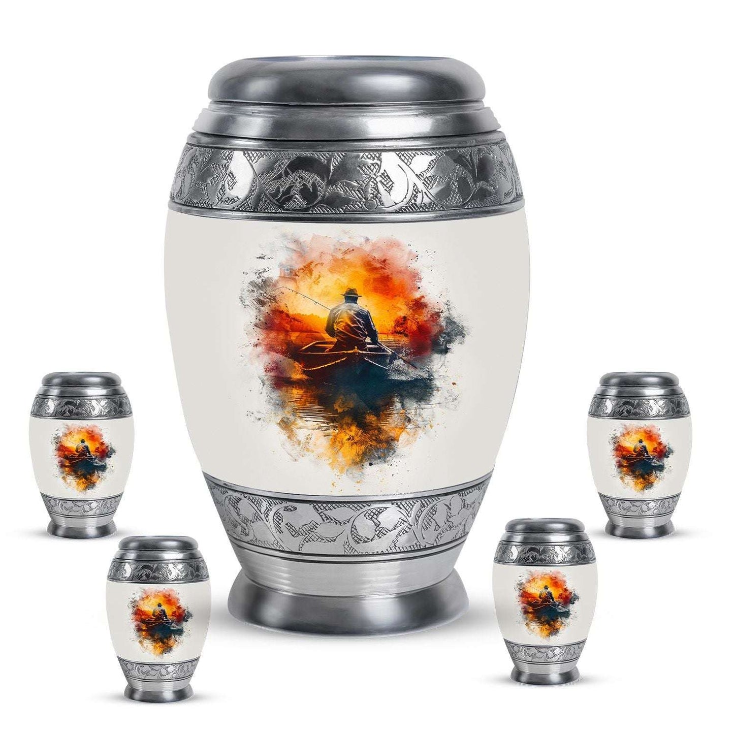Father Fishing White Burial Urns For Ashes  - Cremation Urns Adults