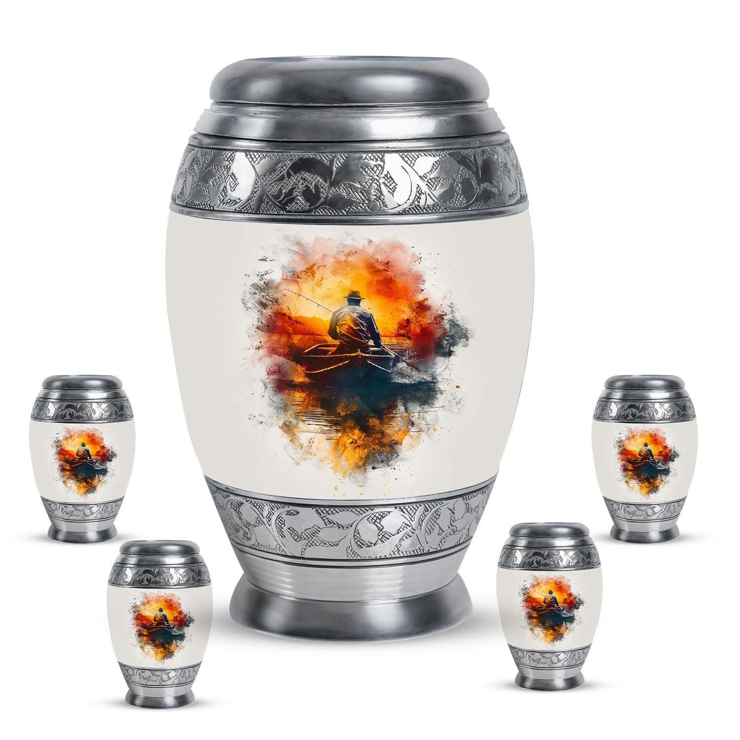 Father Fishing White Burial Urns For Ashes  - Cremation Urns Adults