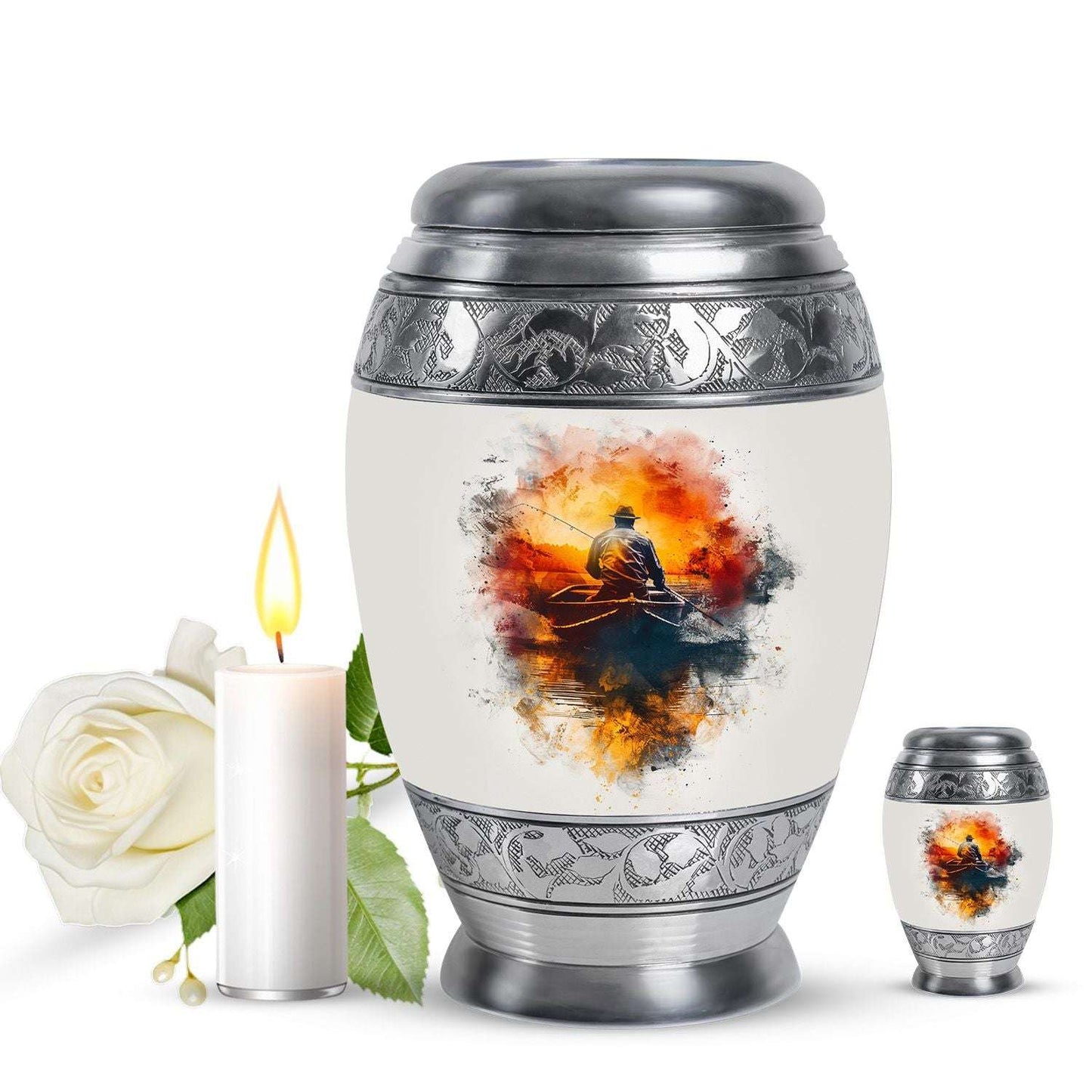 Father Fishing White Burial Urns For Ashes  - Cremation Urns Adults