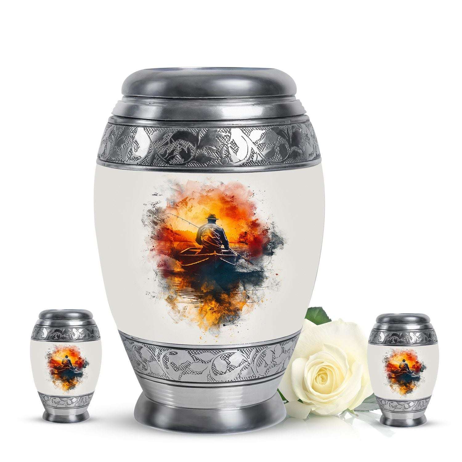 Father Fishing White Burial Urns For Ashes  - Cremation Urns Adults