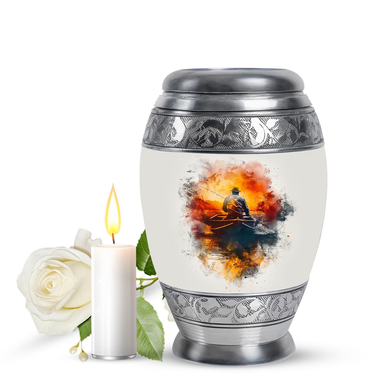 Father Fishing White Burial Urns For Ashes  - Cremation Urns Adults