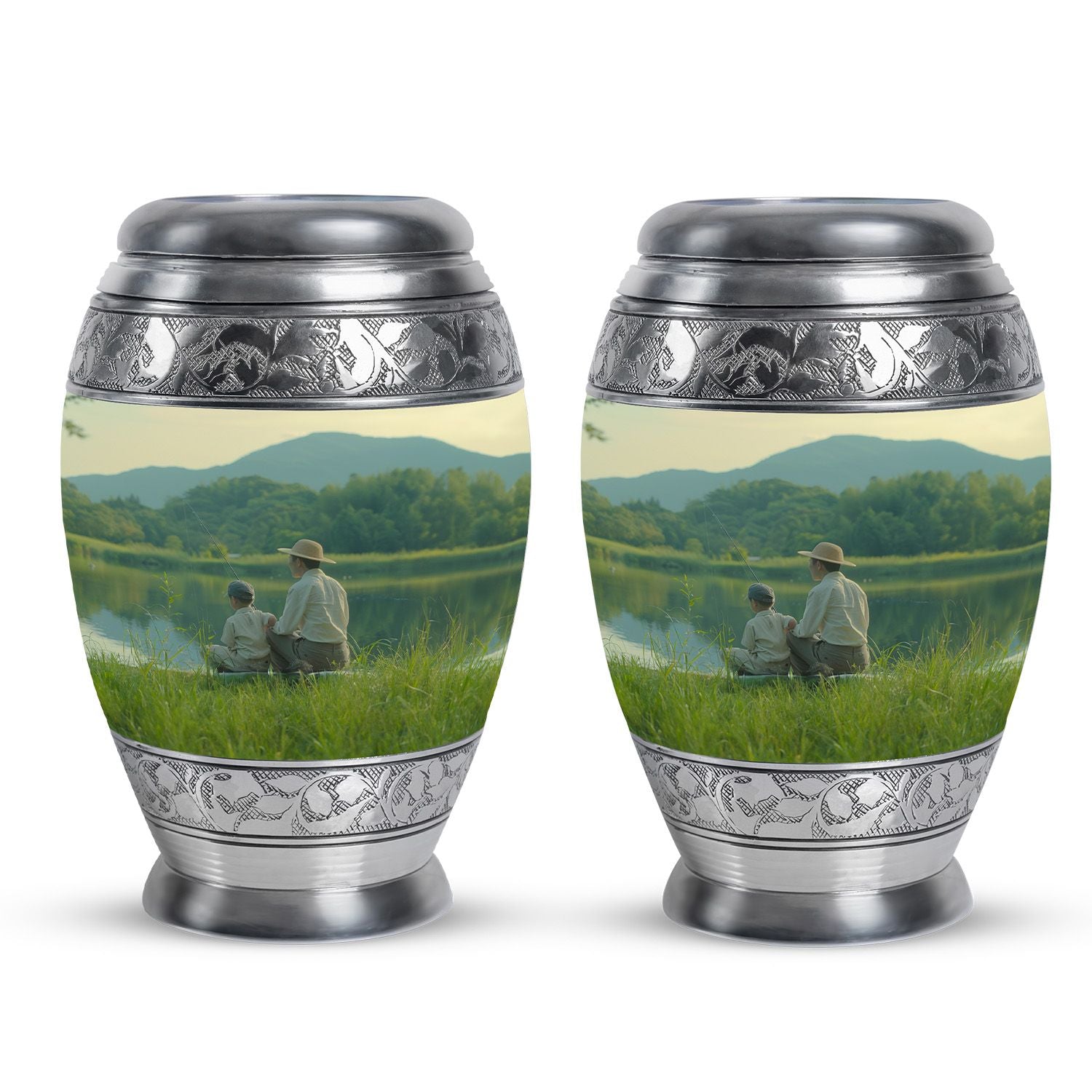 Father Son Fishing Memorial Urns - Beautiful Burial Urns For Ashes