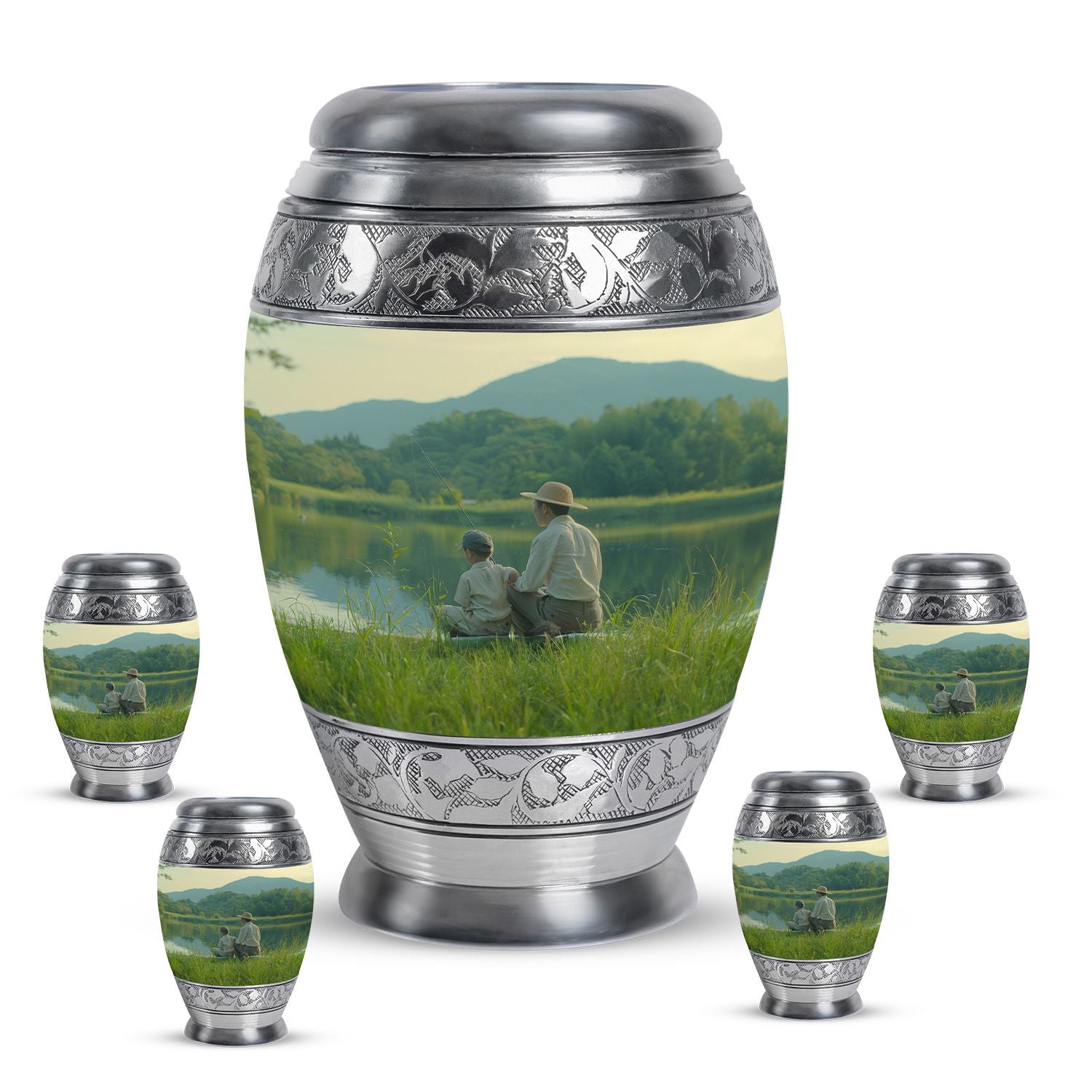Father Son Fishing Memorial Urns - Beautiful Burial Urns For Ashes