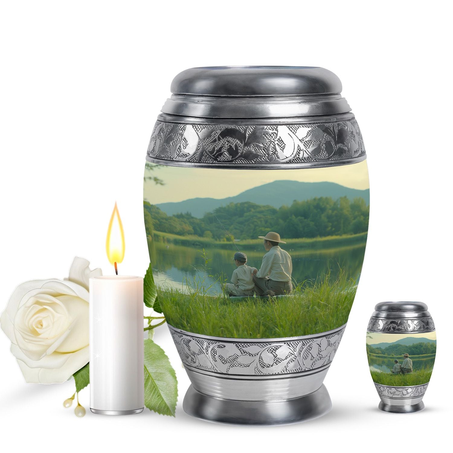 Father Son Fishing Memorial Urns - Beautiful Burial Urns For Ashes