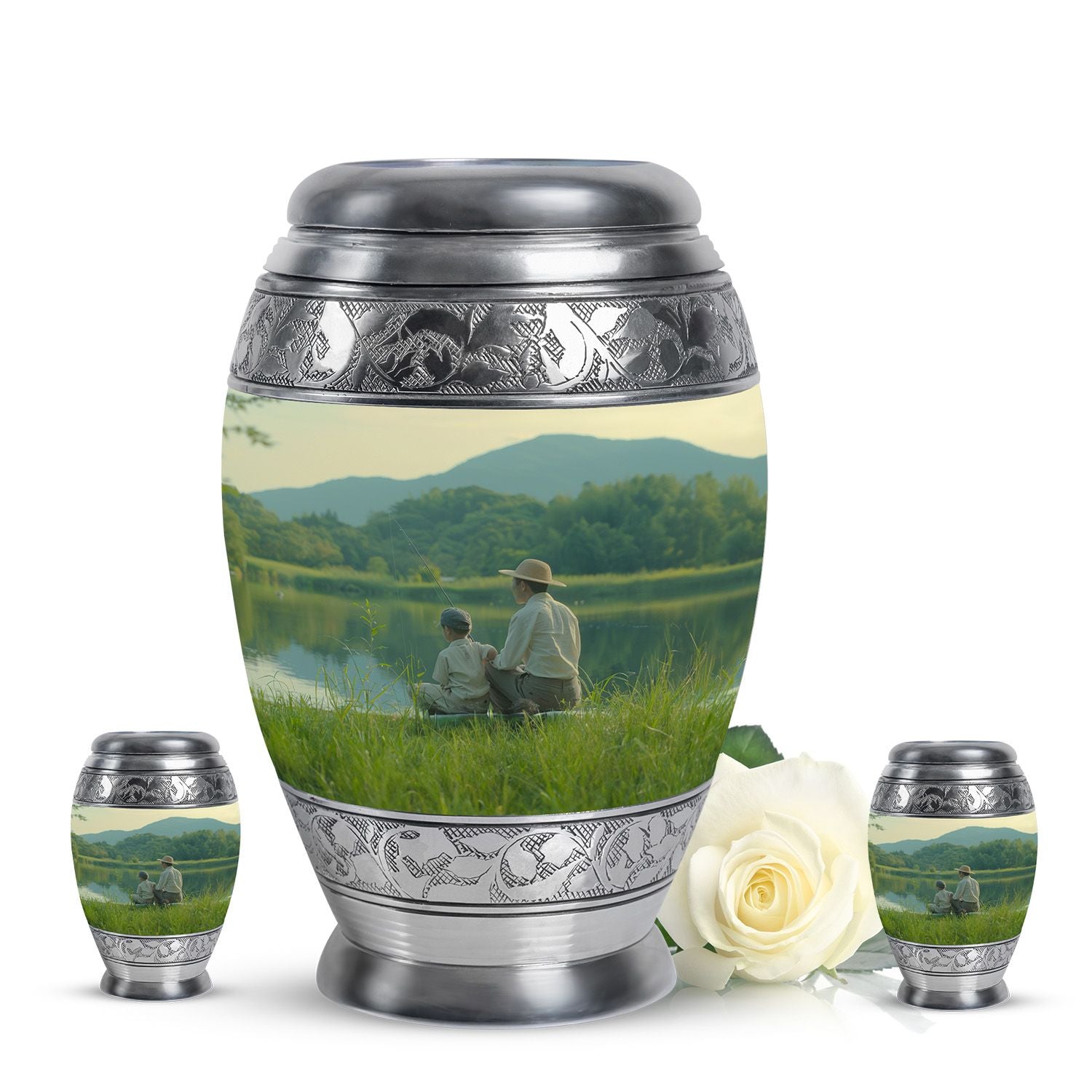 Father Son Fishing Memorial Urns - Beautiful Burial Urns For Ashes