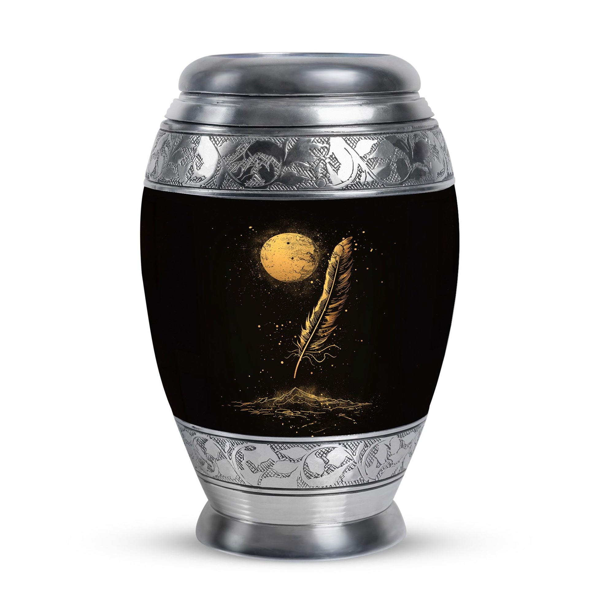 Black Moon Feather Decorative Urns - Cremation Urns For Human Ashes