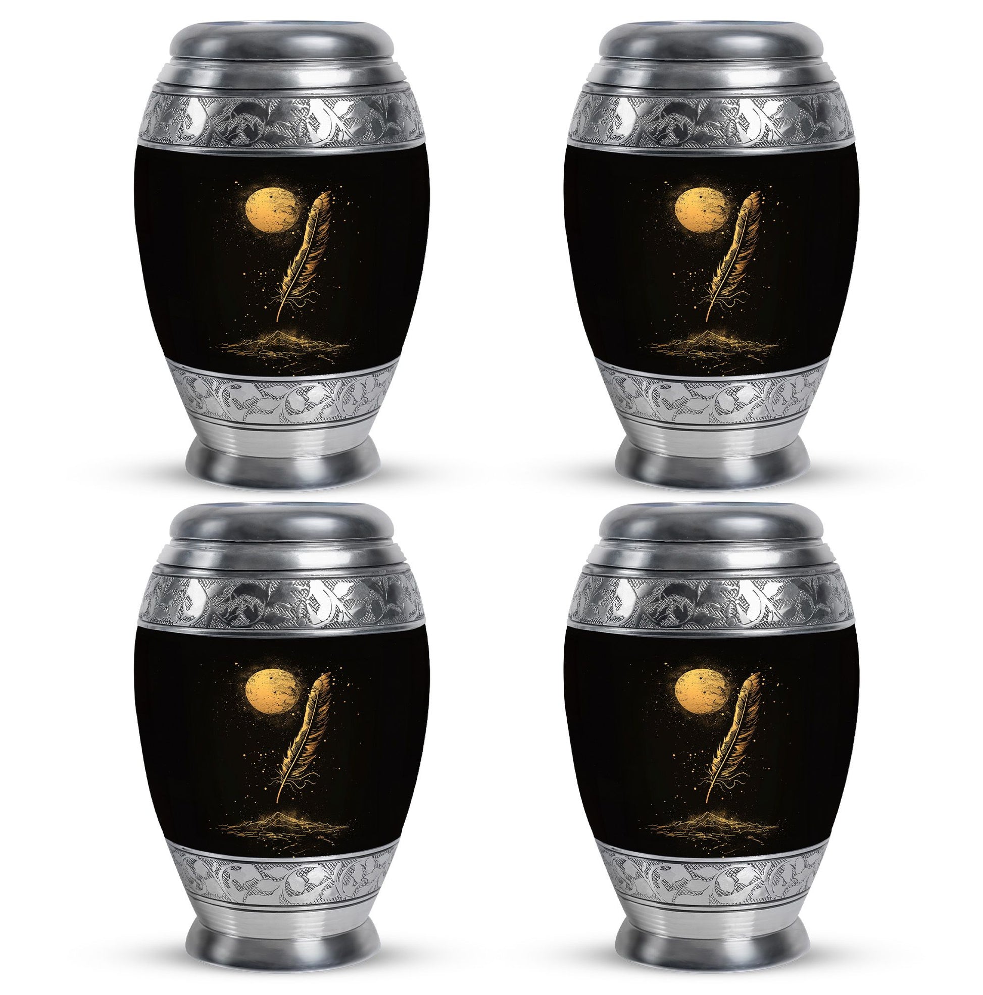 Black Moon Feather Decorative Urns - Cremation Urns For Human Ashes