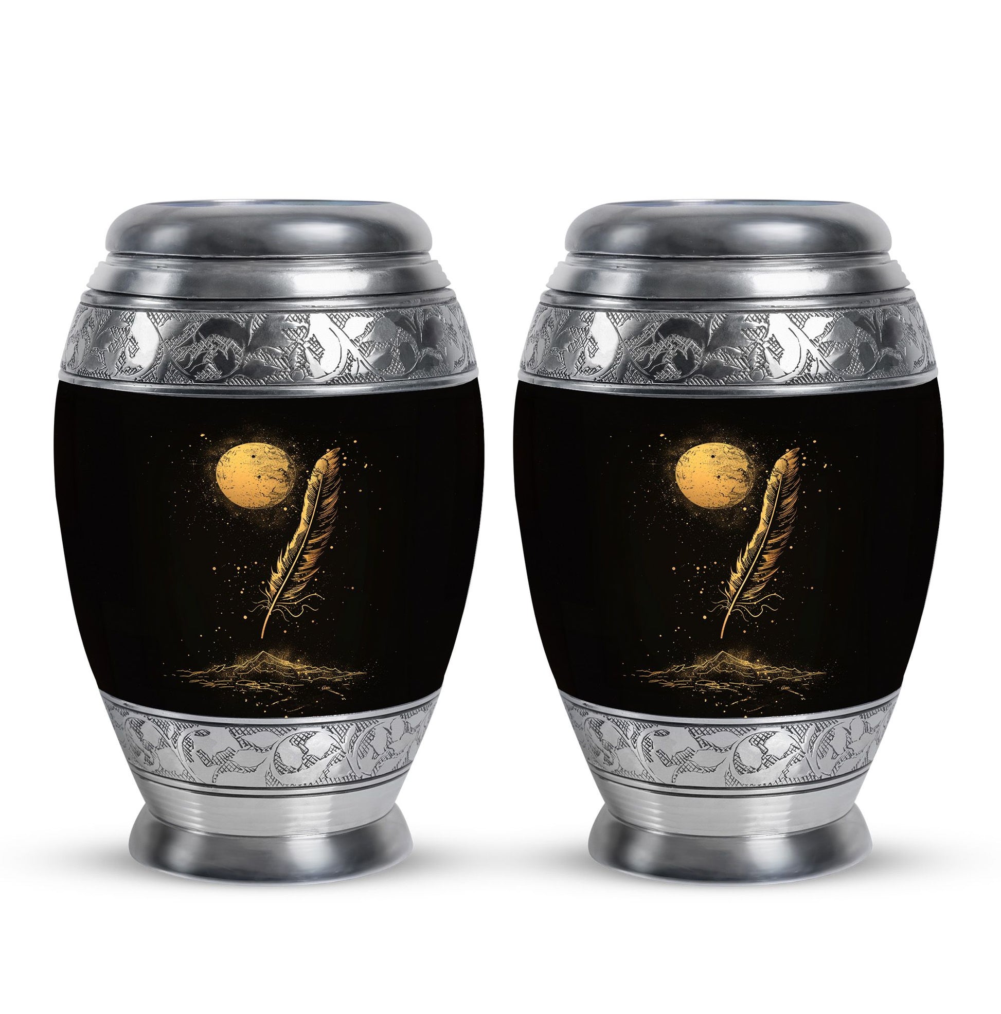 Black Moon Feather Decorative Urns - Cremation Urns For Human Ashes