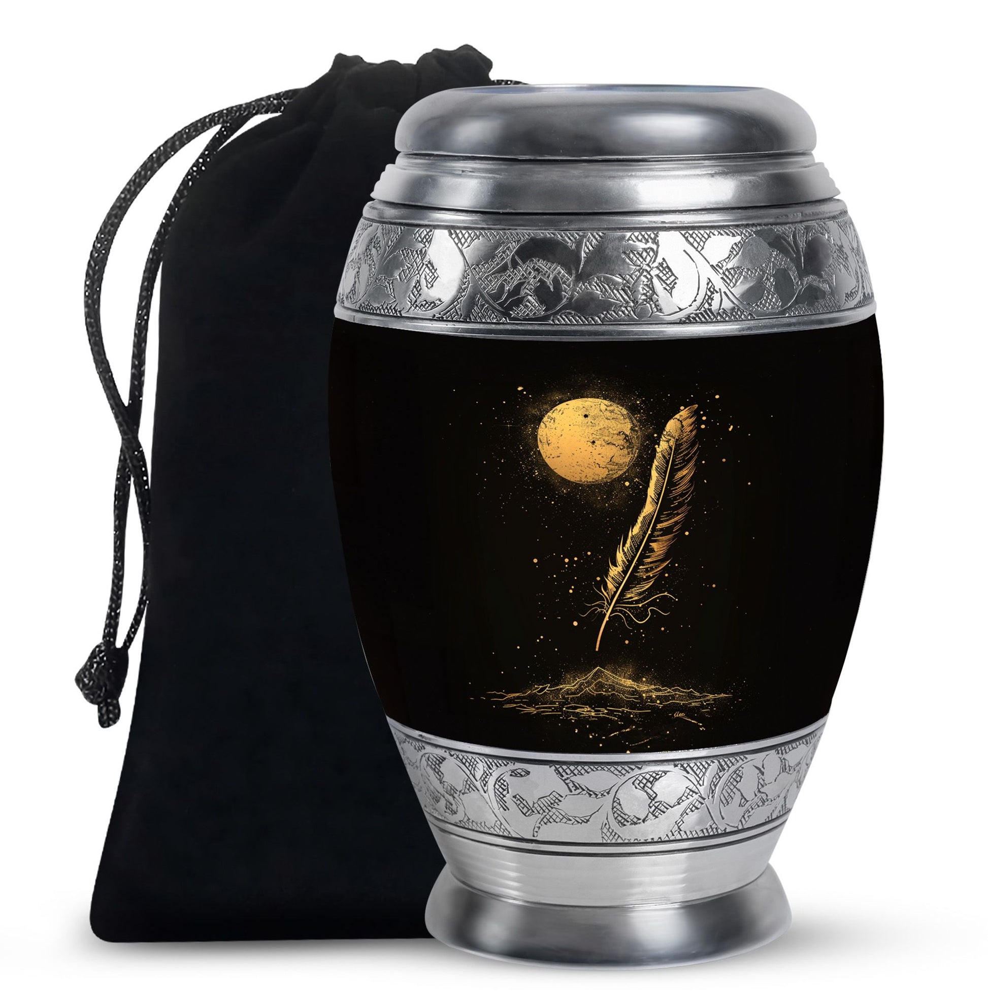 Black Moon Feather Decorative Urns - Cremation Urns For Human Ashes