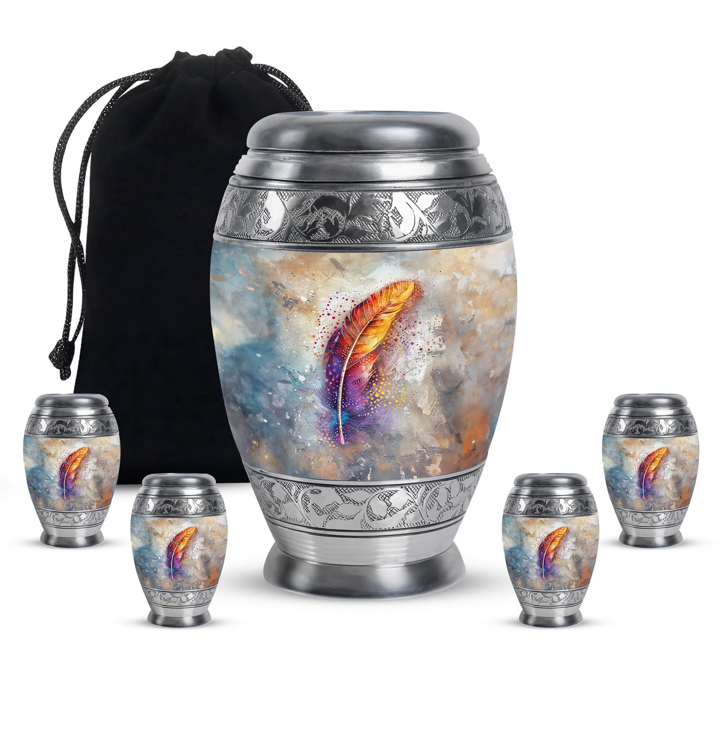 Personalized Feather Memorial Urn for Human Ashes - 10-inch, 200 cu in - Yatskia