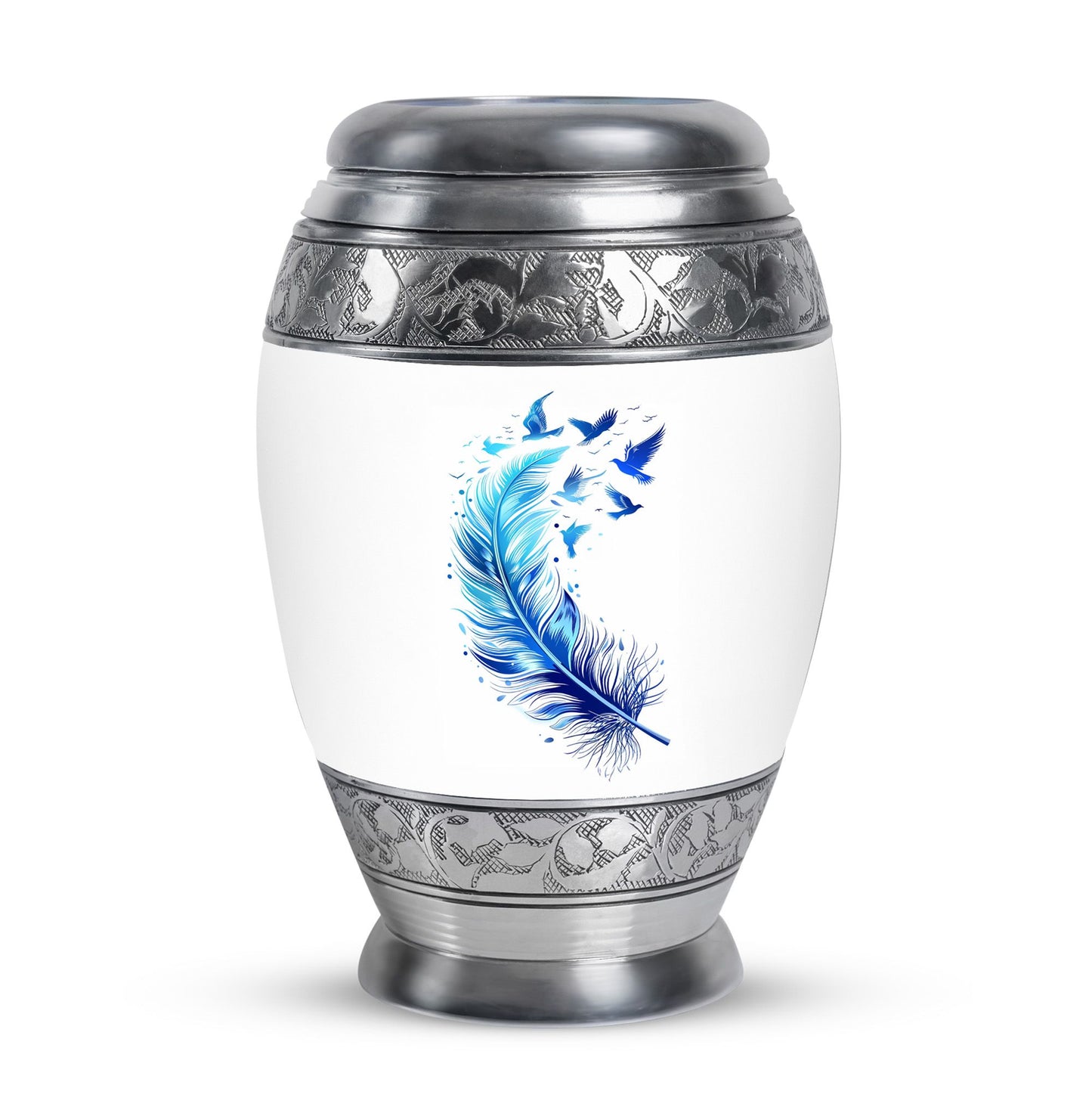 Blue Personalized Feather Cremation Urn for Women - 10-inch, 200 cu in - Yatskia