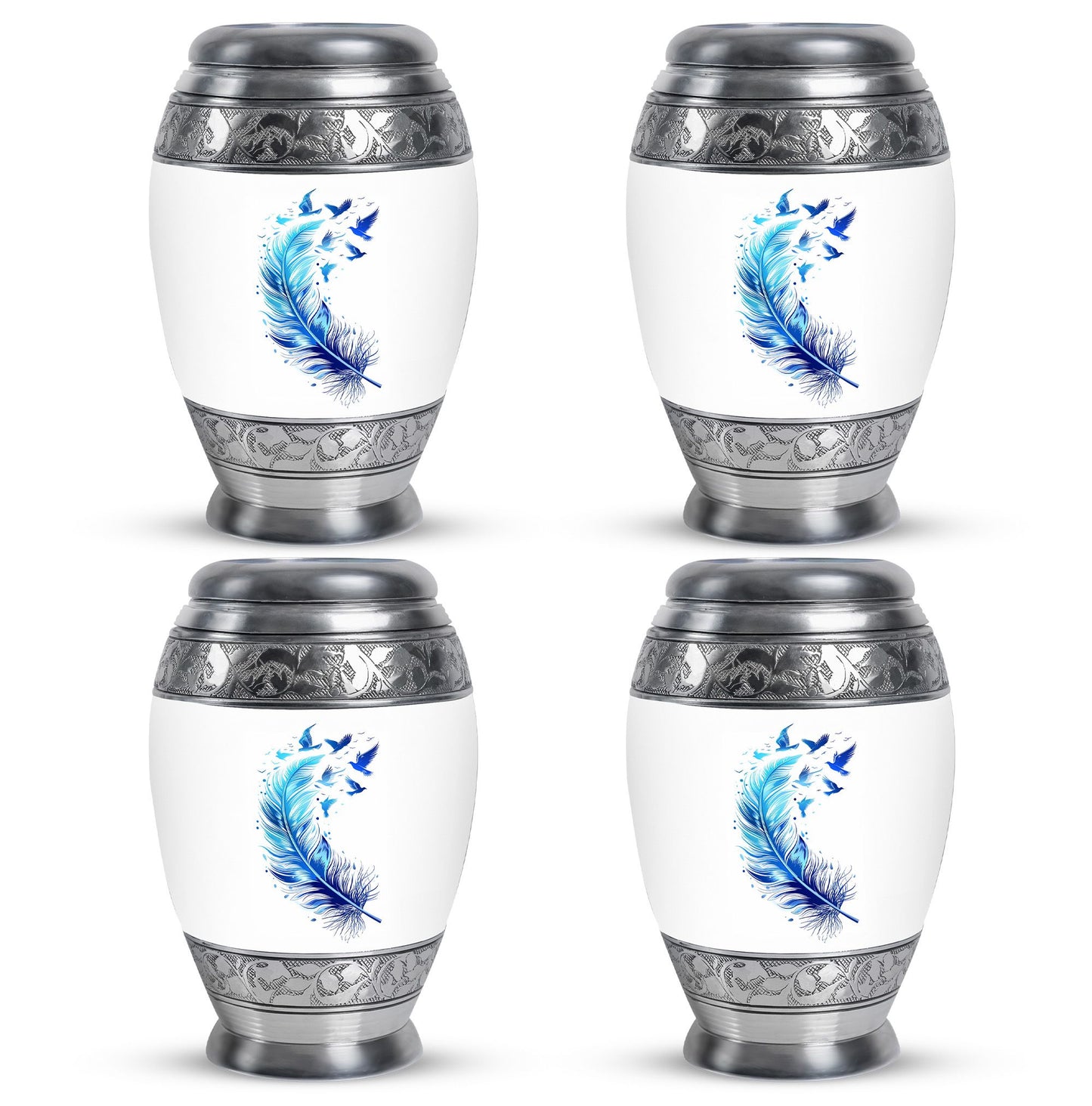Blue Personalized Feather Cremation Urn for Women - 10-inch, 200 cu in - Yatskia