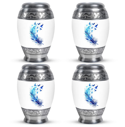 Blue Personalized Feather Cremation Urn for Women - 10-inch, 200 cu in - Yatskia