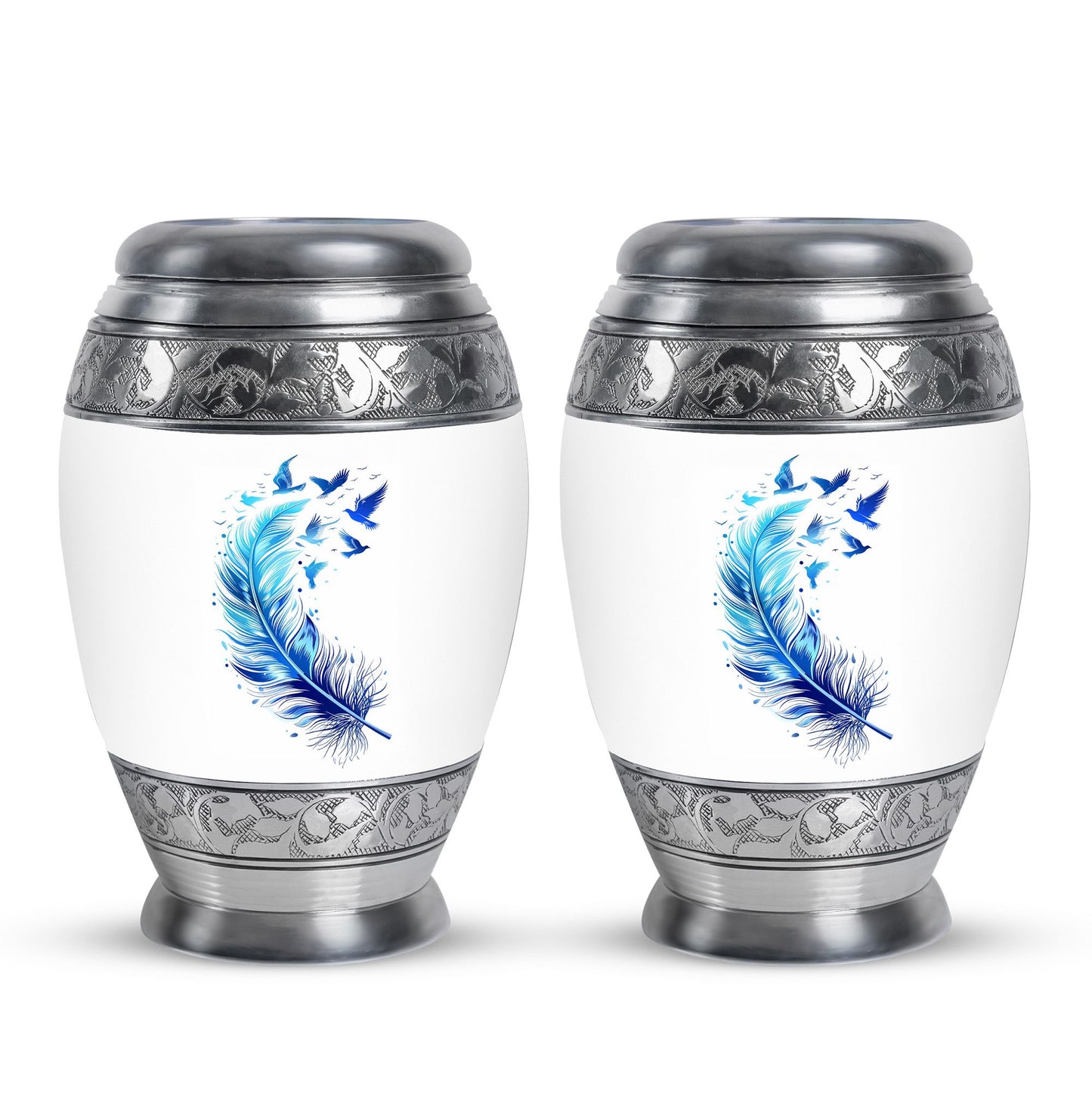 Blue Personalized Feather Cremation Urn for Women - 10-inch, 200 cu in - Yatskia