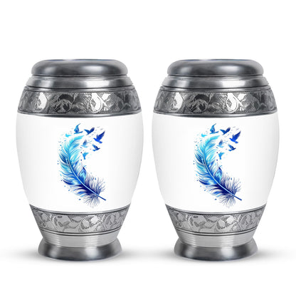 Blue Personalized Feather Cremation Urn for Women - 10-inch, 200 cu in - Yatskia