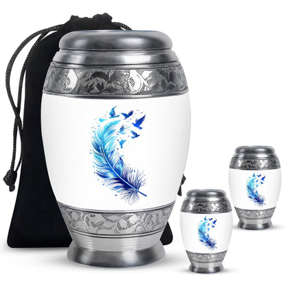 Blue Personalized Feather Cremation Urn for Women - 10-inch, 200 cu in - Yatskia