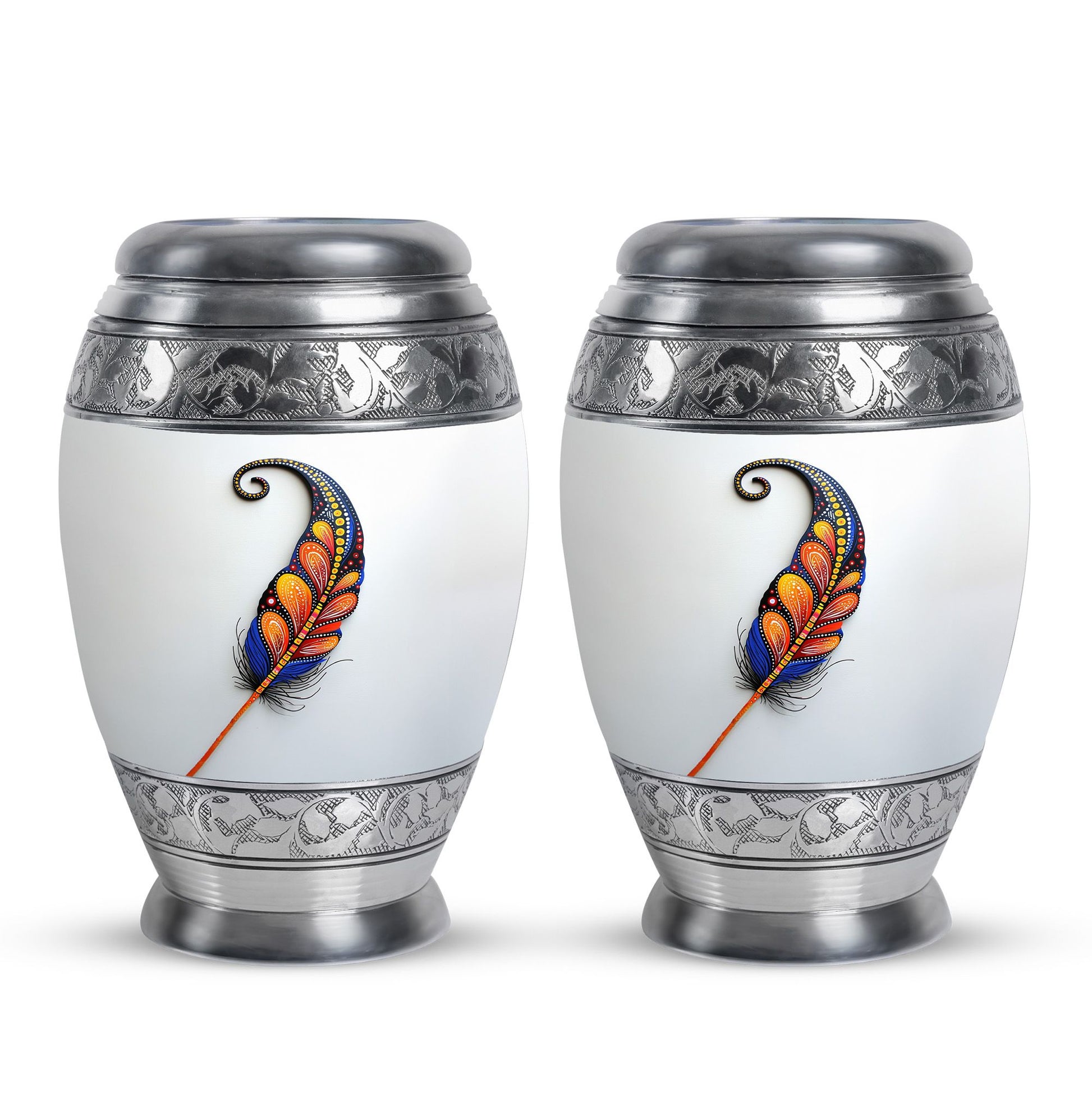 White Feather Urn For Human Ashes - Urn For Female