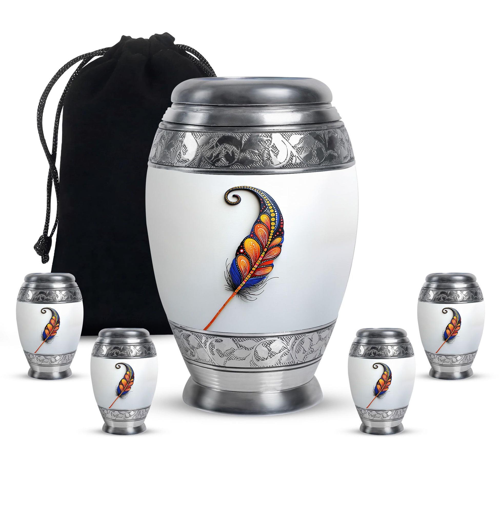 White Feather Urn For Human Ashes - Urn For Female