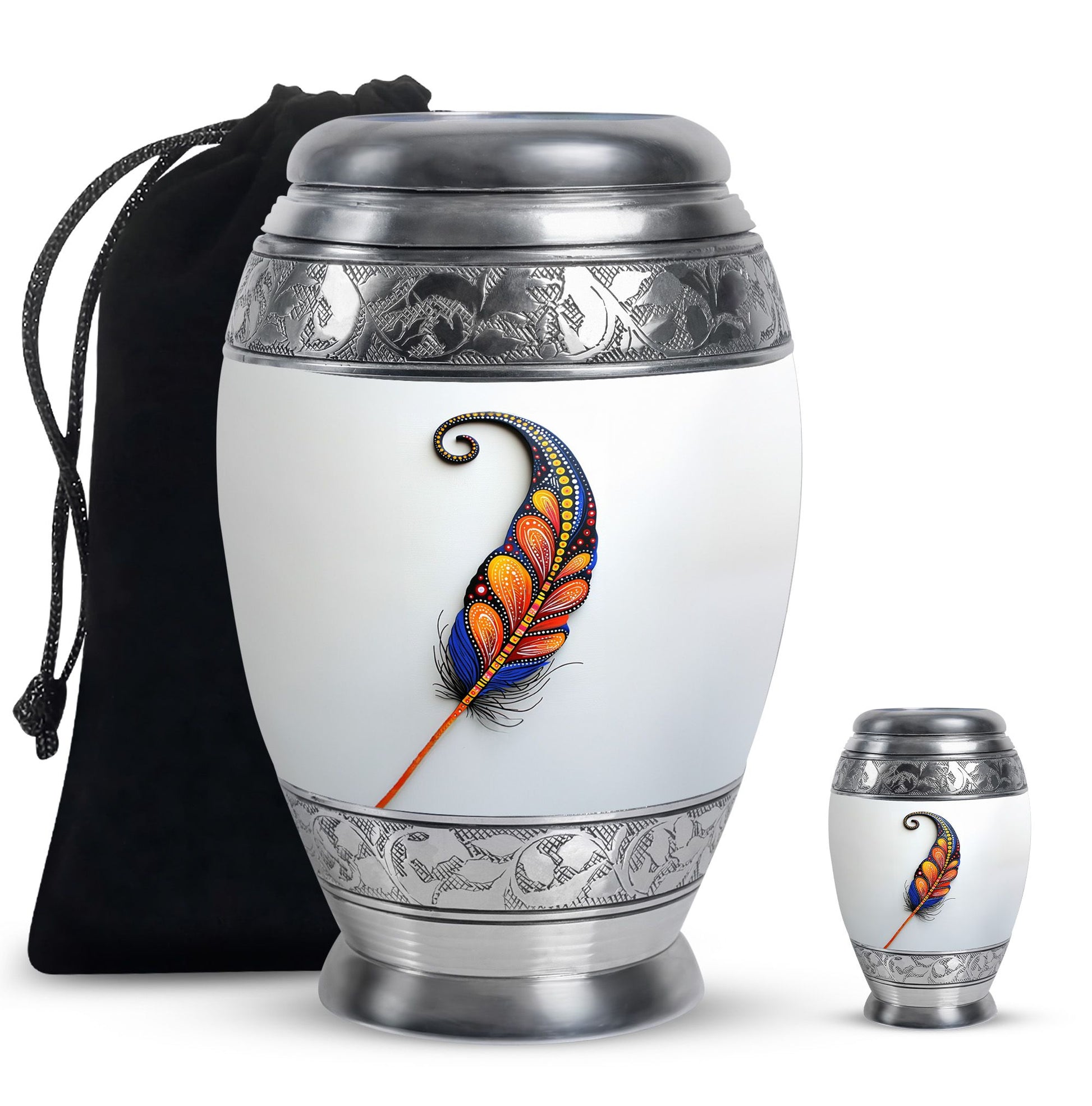 White Feather Urn For Human Ashes - Urn For Female