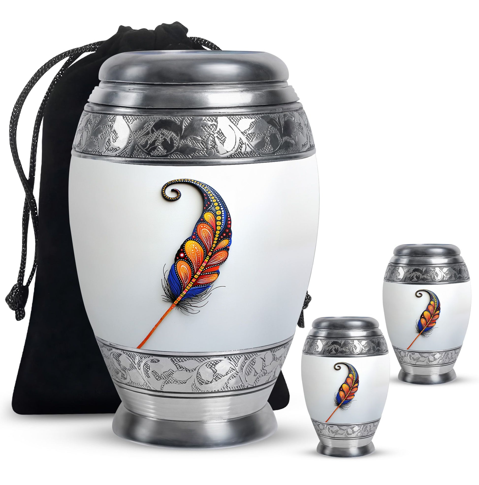 White Feather Urn For Human Ashes - Urn For Female