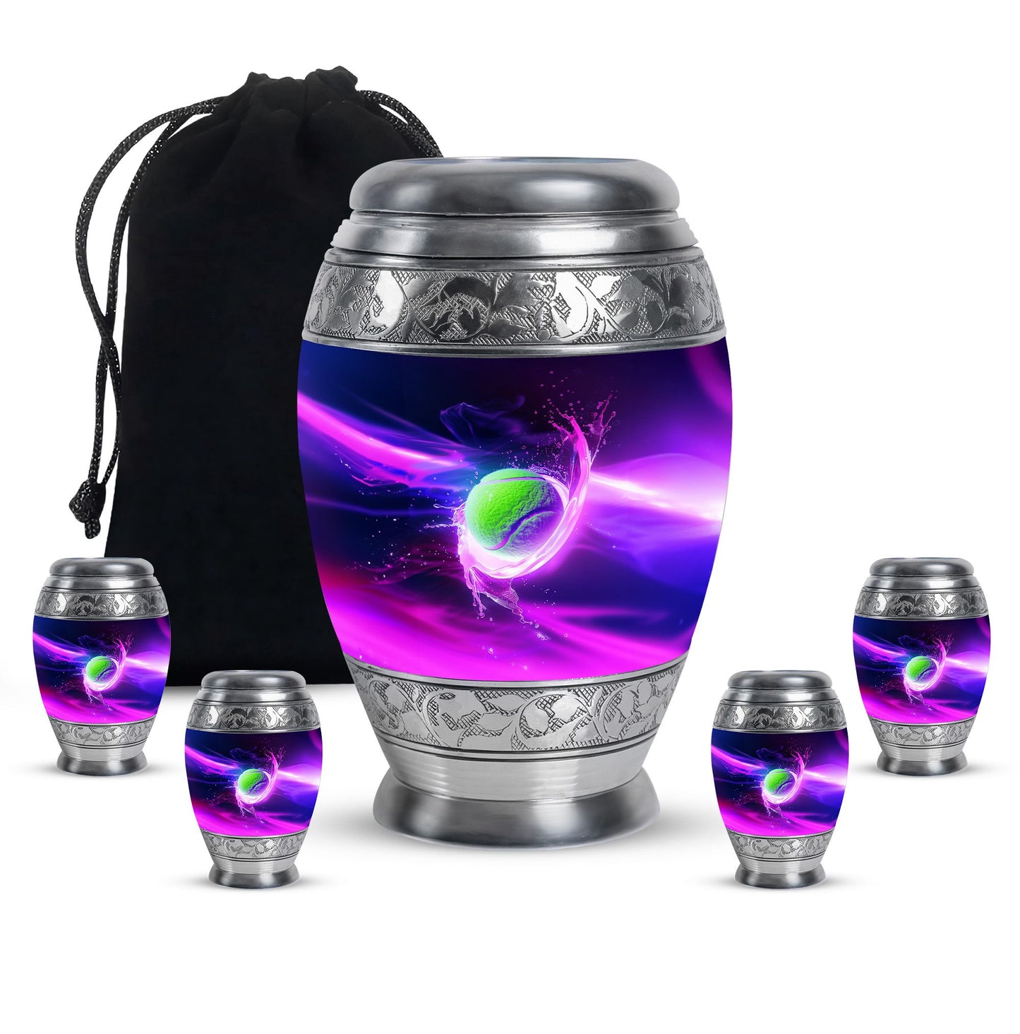 Green Personalized Tennis Cremation Urn for Human Ashes - 10-inch, 200 cu in - Yatskia