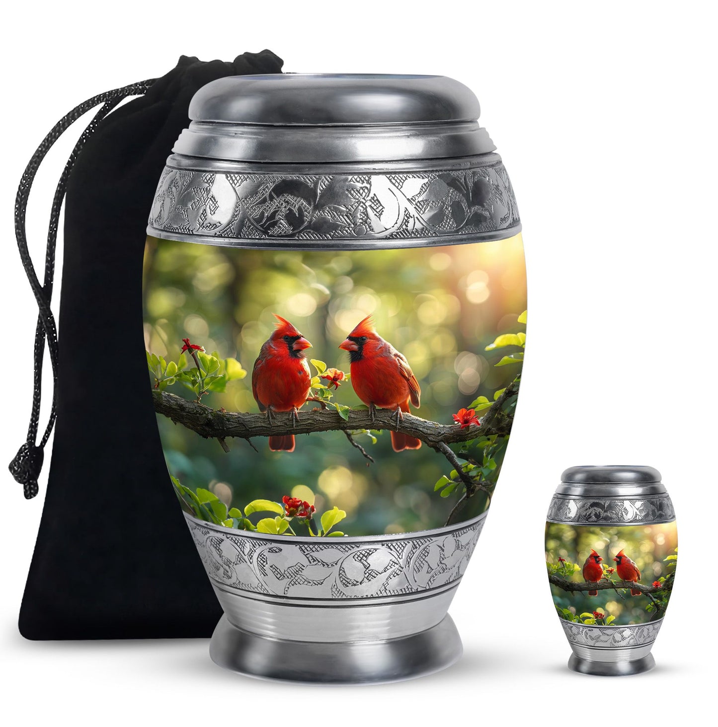 Cardinal Bird Theme Large Urn With 1 Keepsake Urn