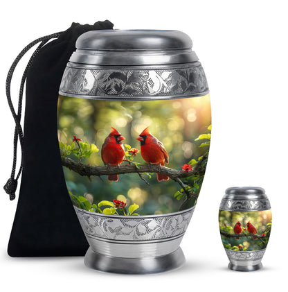 Cardinal Bird Theme Large Urn With 1 Keepsake Urn
