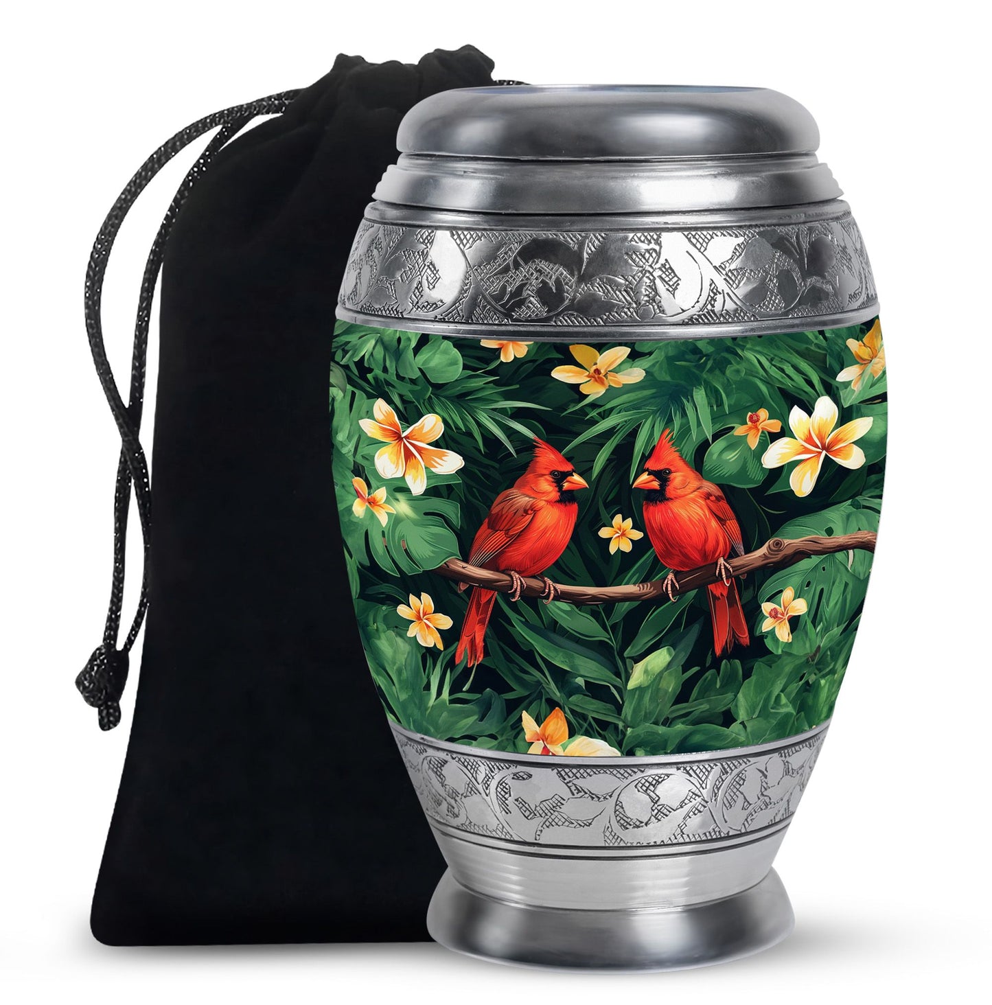 Cardinal Bird Theme Large Urn 10 Inch
