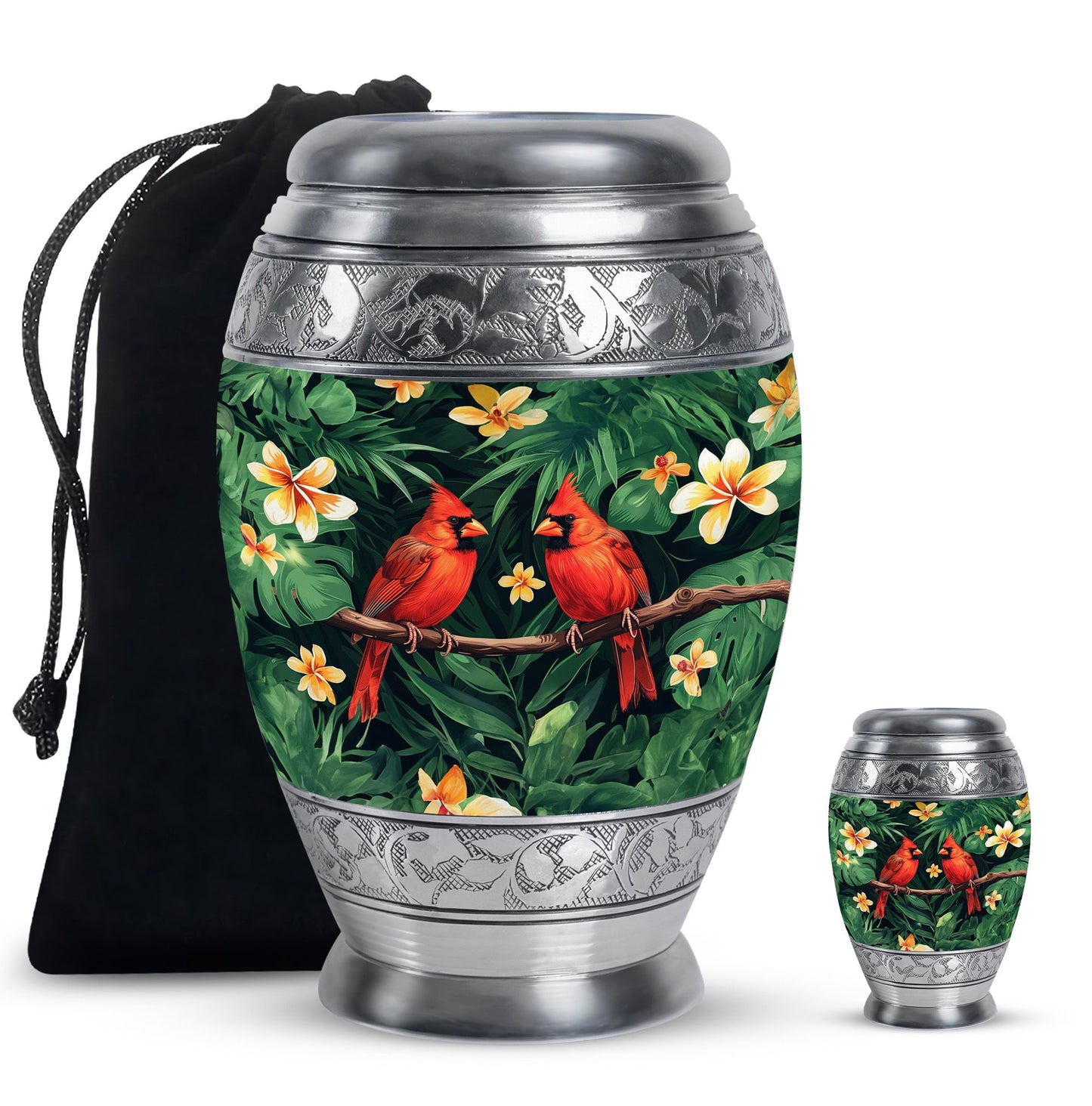 Cardinal Bird Theme Large Urn With 1 Keepsake Urn