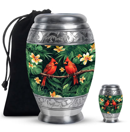 Cardinal Bird Theme Large Urn With 1 Keepsake Urn
