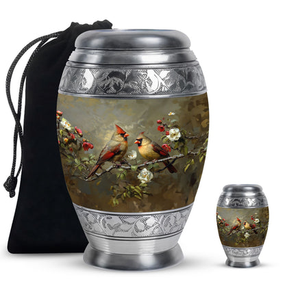 Cardinal Bird Theme Large Urn With 1 Keepsake Urn