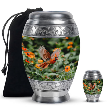 Cardinal Bird Theme Large Urn With 1 Keepsake Urn
