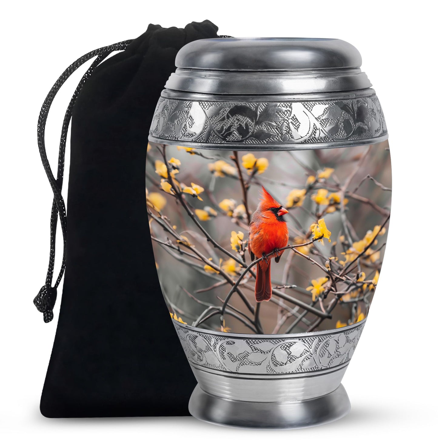 Cardinal Bird Theme Large Urn 10 Inch
