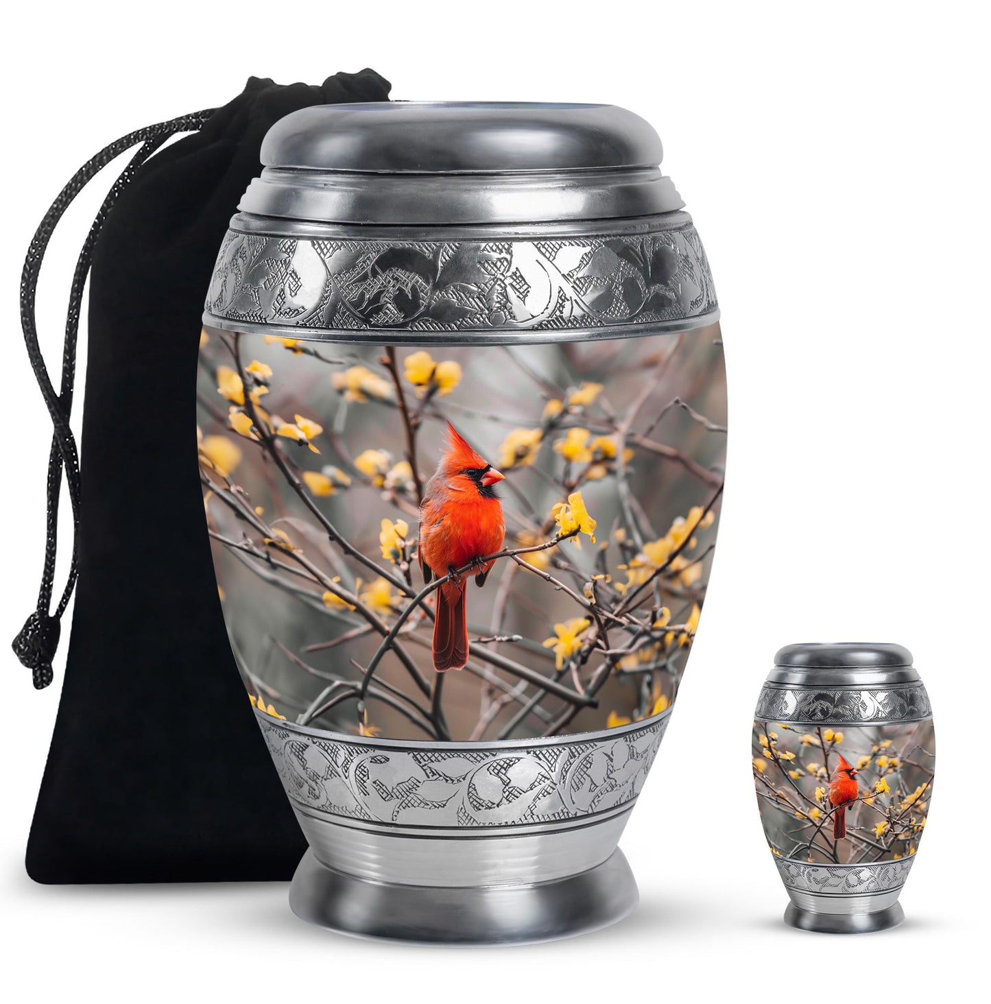 Cardinal Bird Theme Large Urn With 1 Keepsake Urn