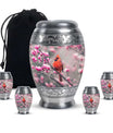 Cardinal Bird Theme Large Urn With 4 Keepsake Urn
