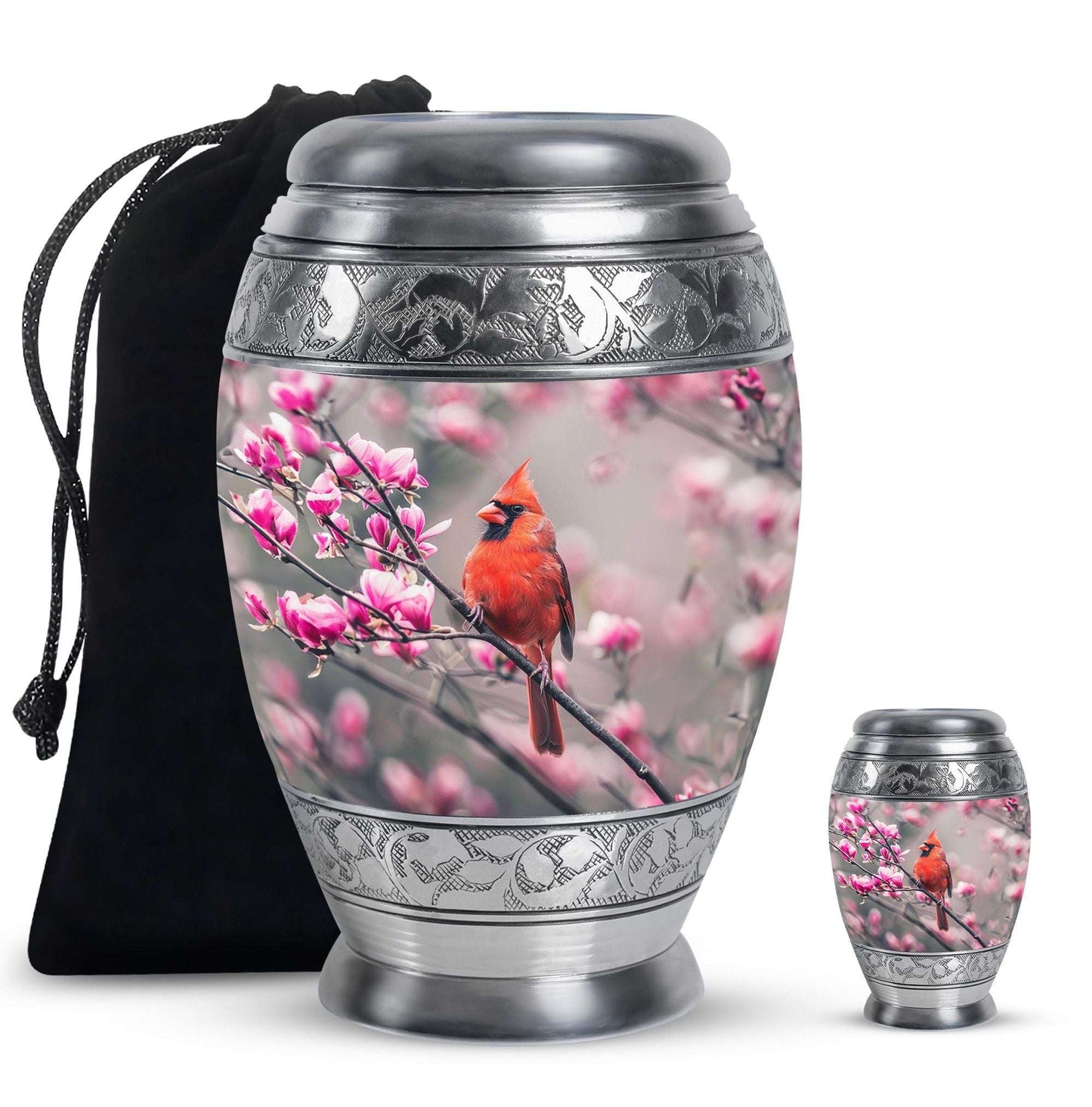 Cardinal Bird Theme Large Urn With 1 Keepsake Urn