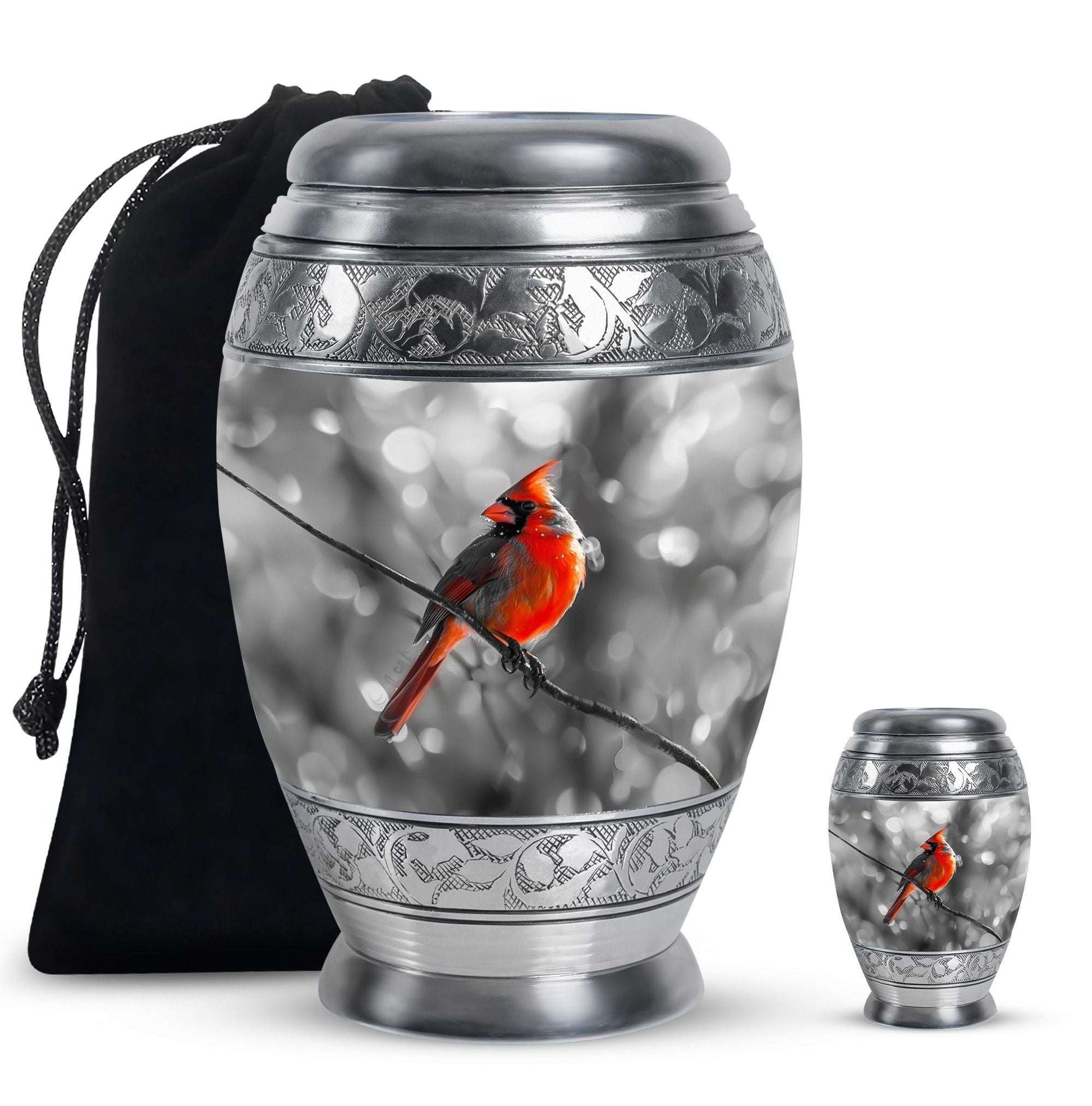 Cardinal Bird Theme Large Urn With 1 Keepsake Urn