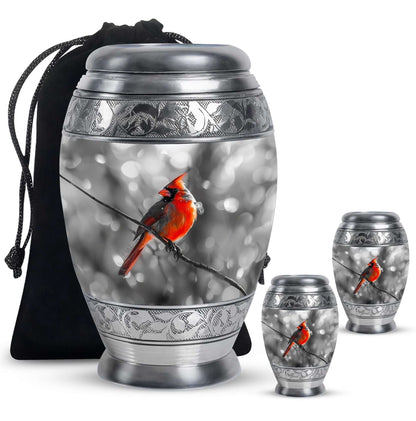 Cardinal Bird Theme Large Urn With 2 Keepsake Urn