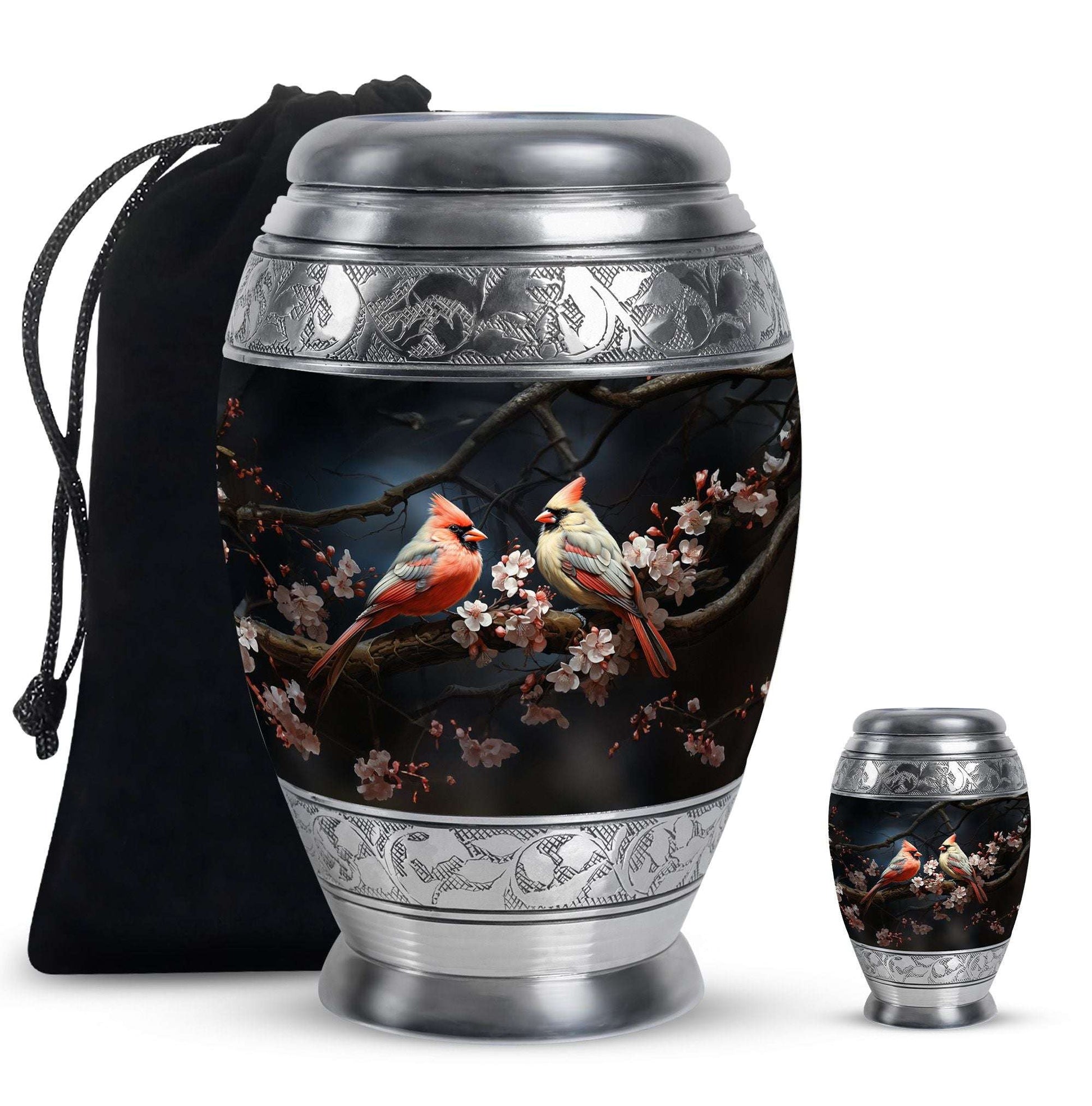 Cardinal Bird Theme Large Urn With 1 Keepsake Urn