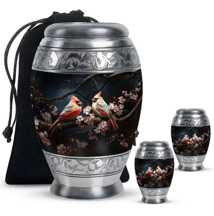 Cardinal Bird Theme Large Urn With 2 Keepsake Urn